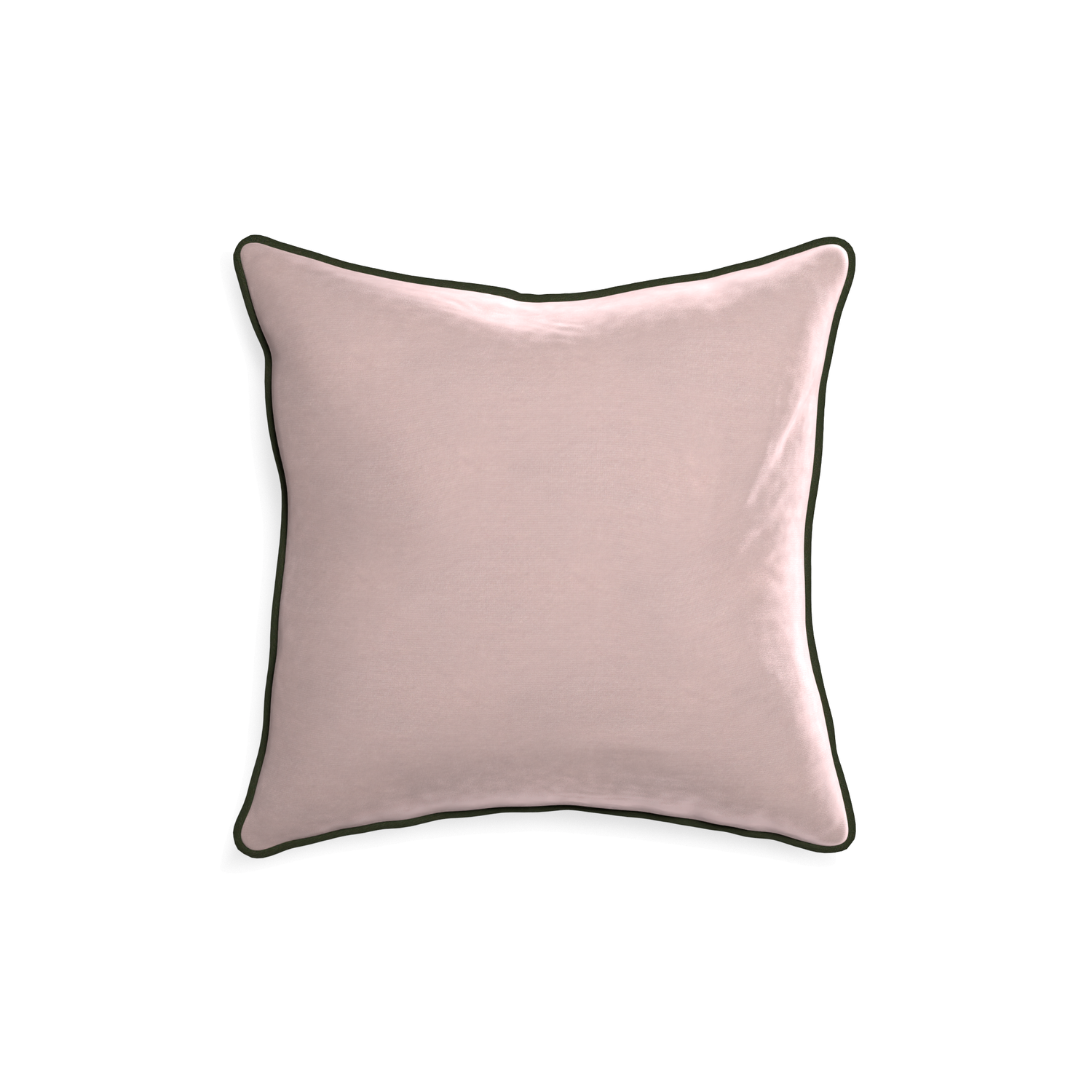 square light pink velvet pillow with fern green piping