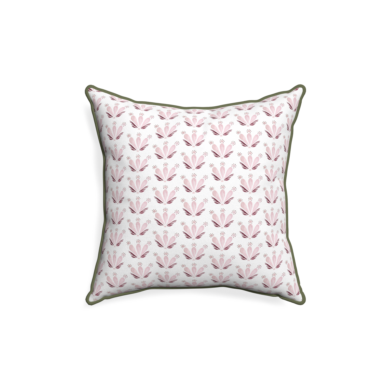 18-square serena pink custom pillow with f piping on white background