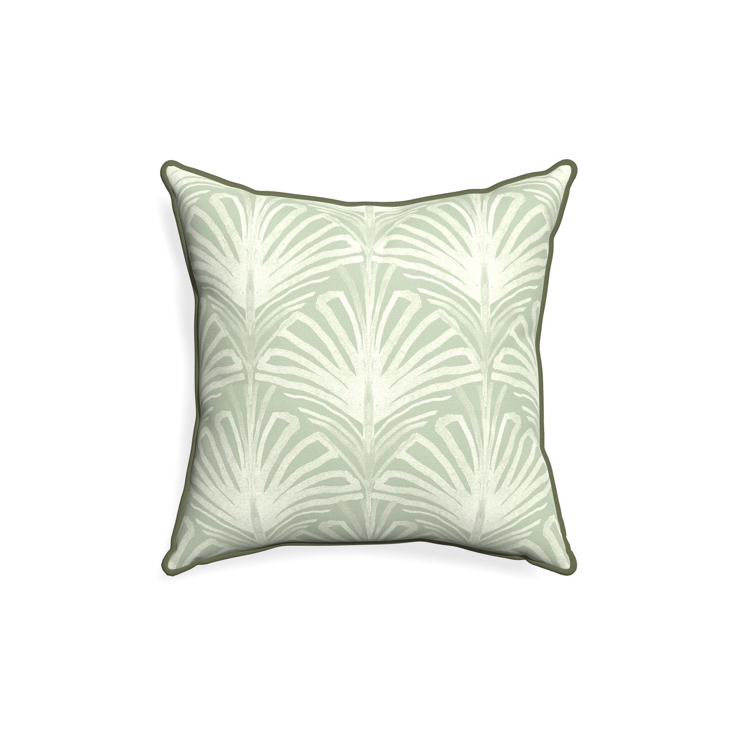 18-square suzy sage custom sage green palmpillow with f piping on white background