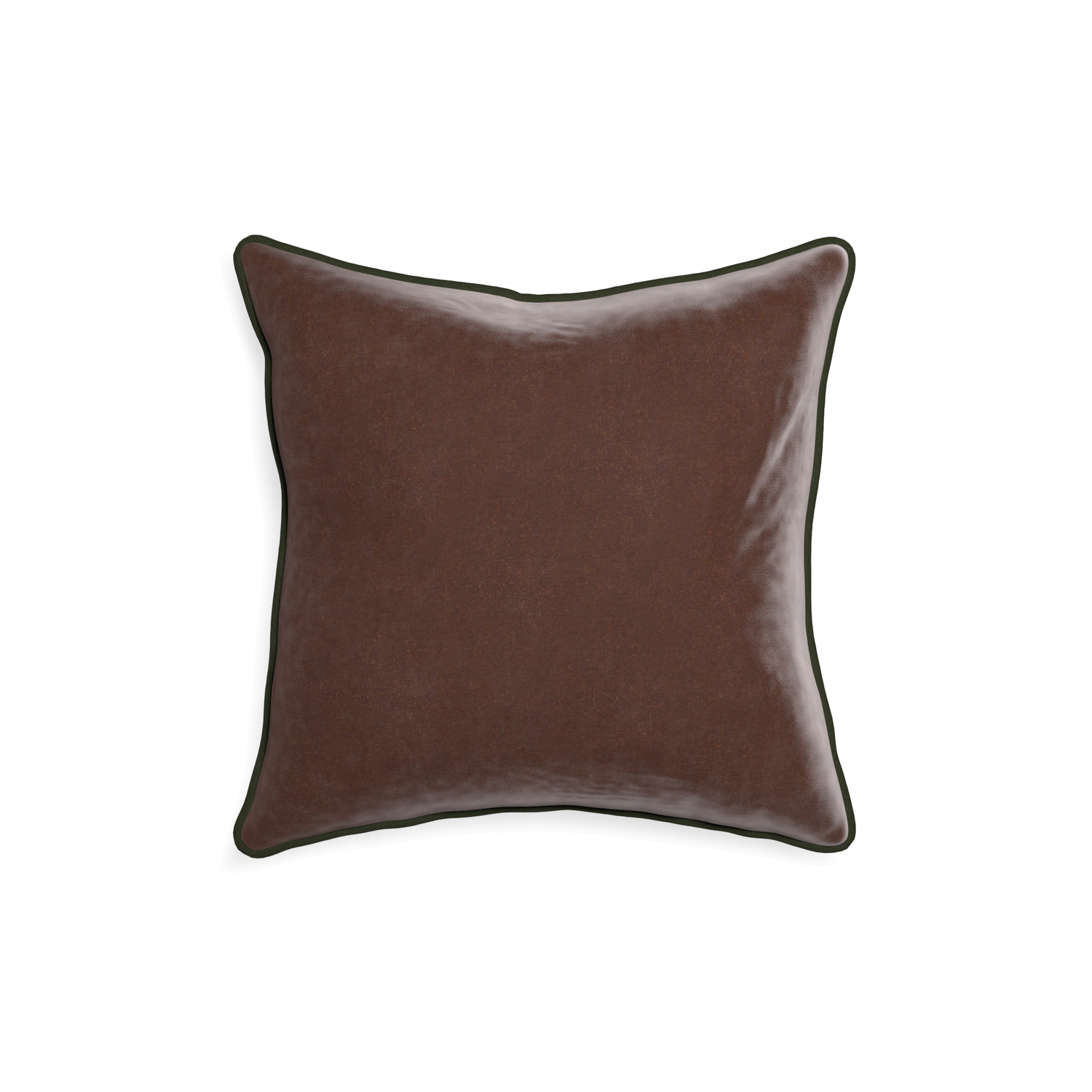 square brown velvet pillow with fern green piping