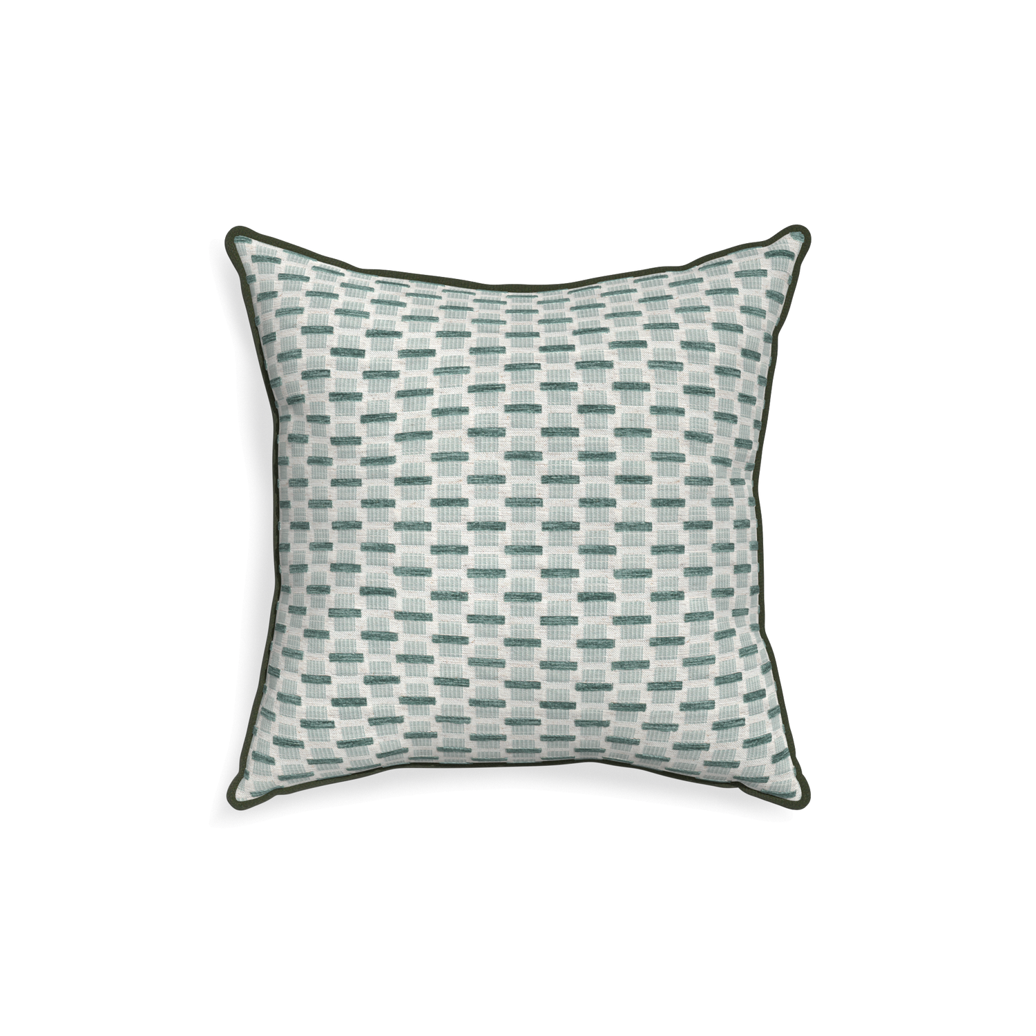 18-square willow mint custom green geometric chenillepillow with f piping on white background