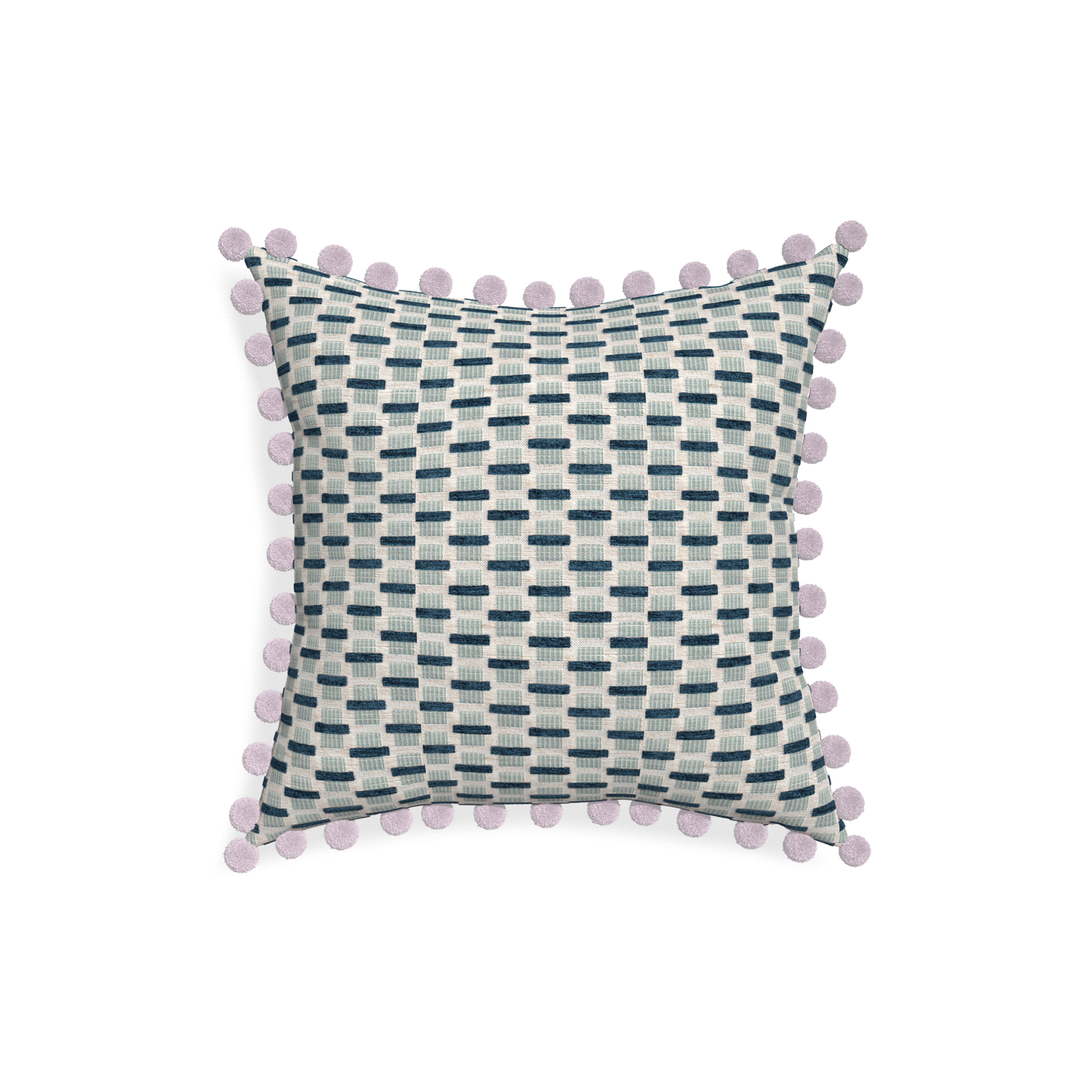 18-square willow amalfi custom blue geometric chenillepillow with l on white background