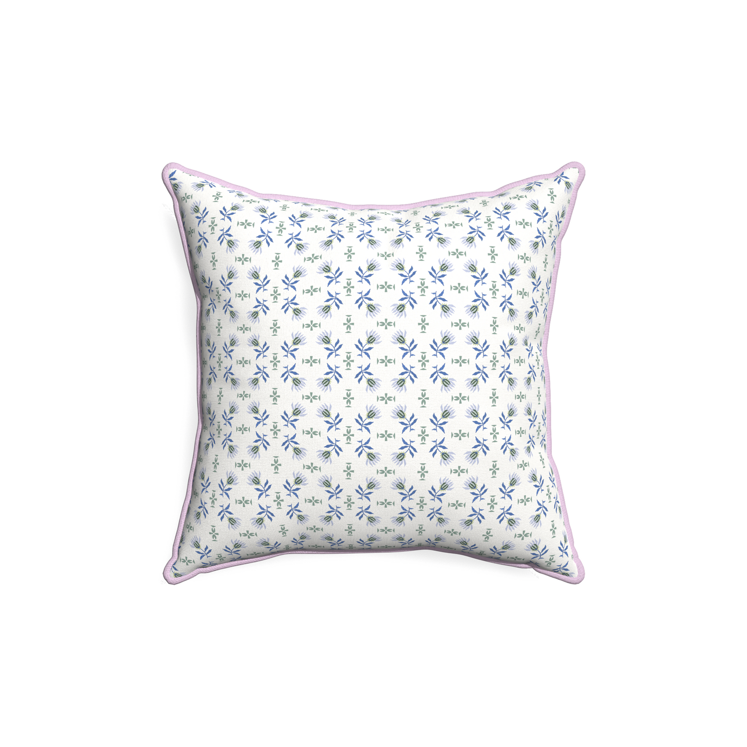 18-square lee custom blue & green floralpillow with l piping on white background