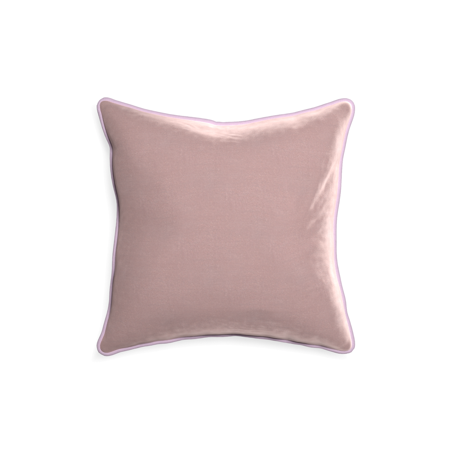 18-square mauve velvet custom pillow with l piping on white background