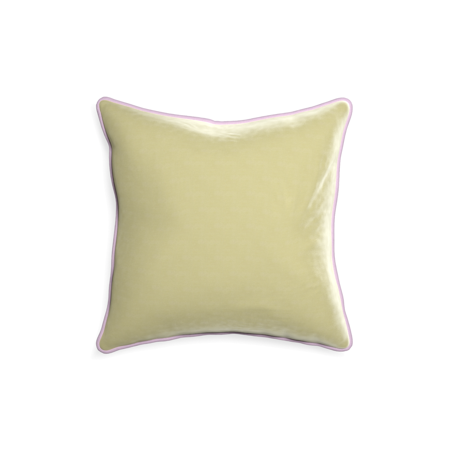 18-square pear velvet custom light greenpillow with l piping on white background