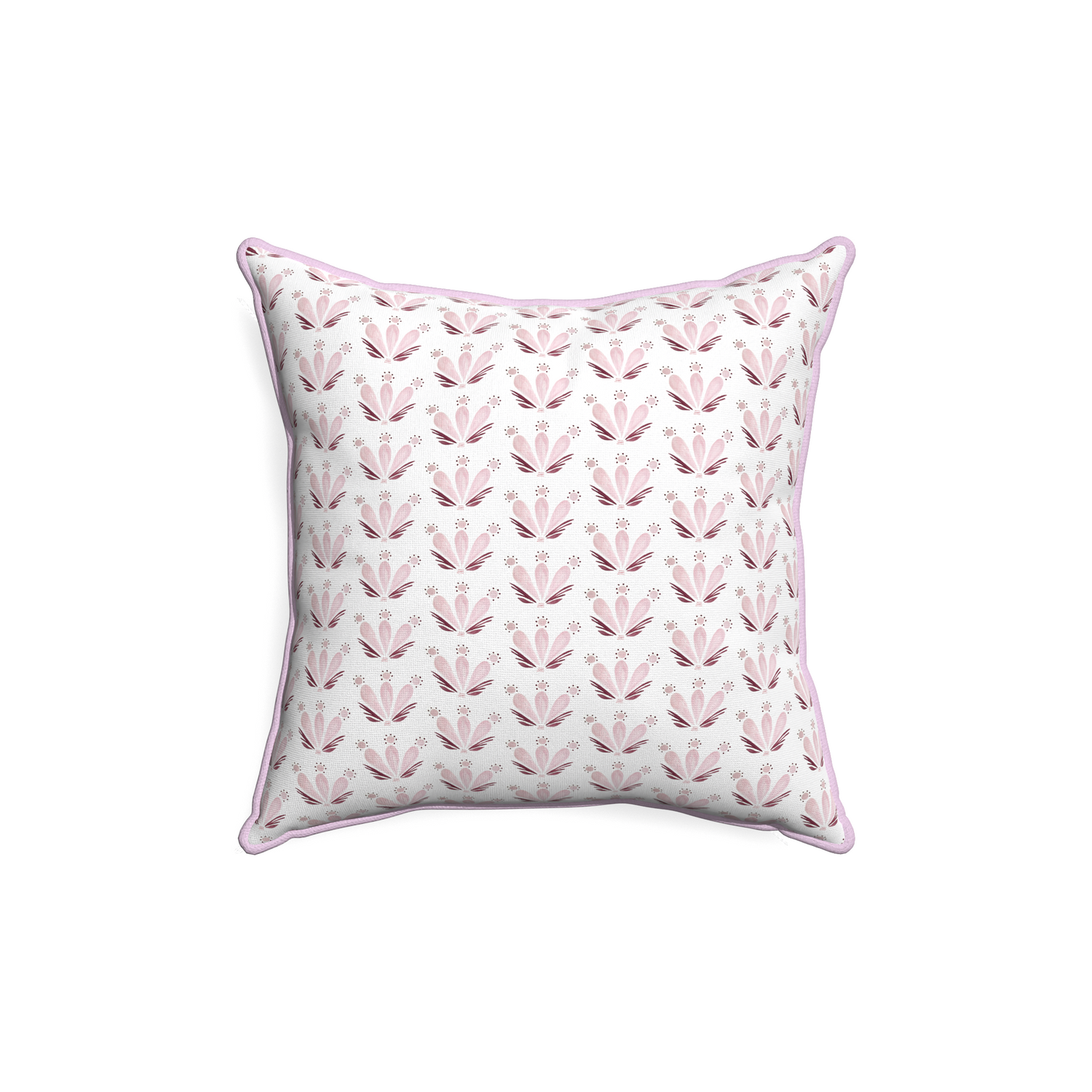 18-square serena pink custom pink & burgundy drop repeat floralpillow with l piping on white background