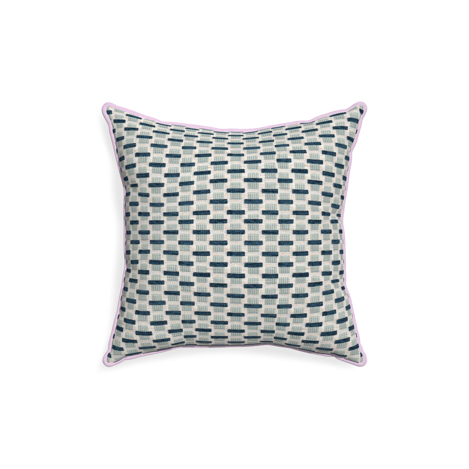 18-square willow amalfi custom blue geometric chenillepillow with l piping on white background