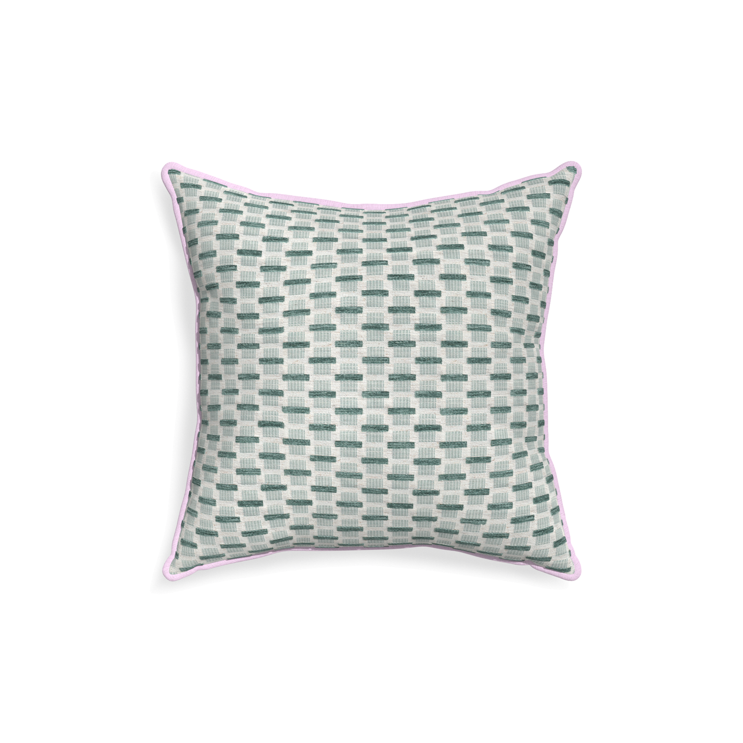 18-square willow mint custom green geometric chenillepillow with l piping on white background