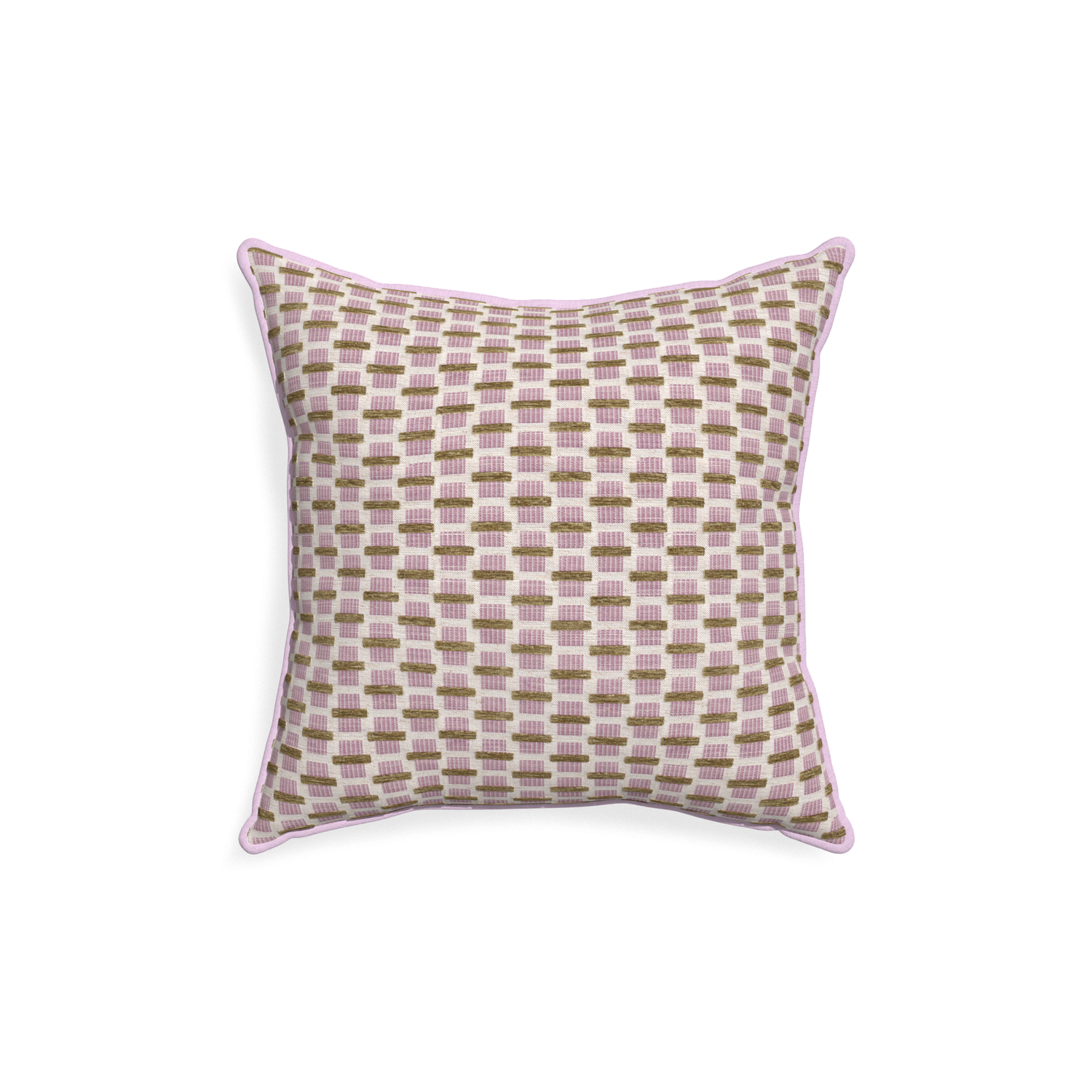 18-square willow orchid custom pink geometric chenillepillow with l piping on white background