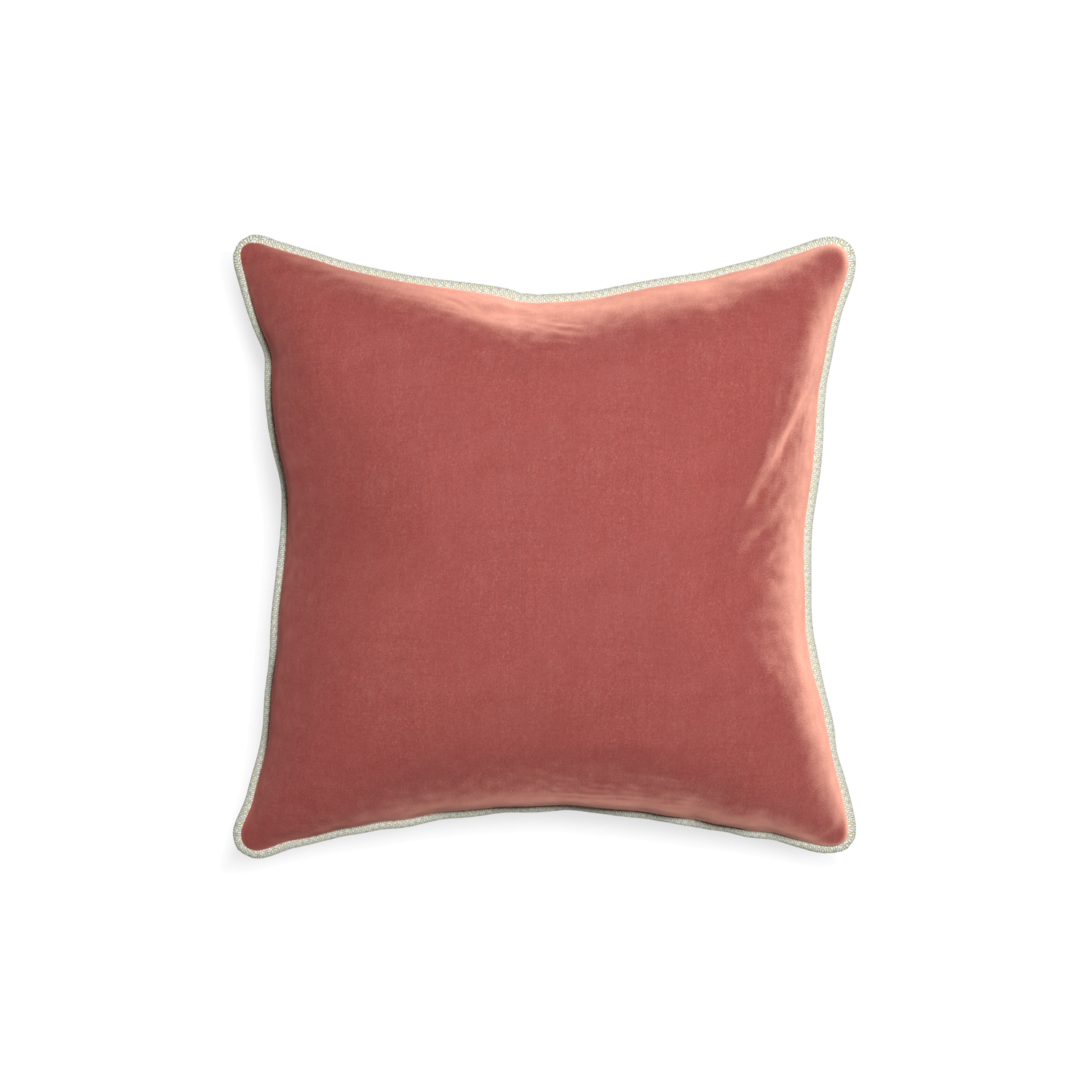 18-square cosmo velvet custom coralpillow with l piping on white background