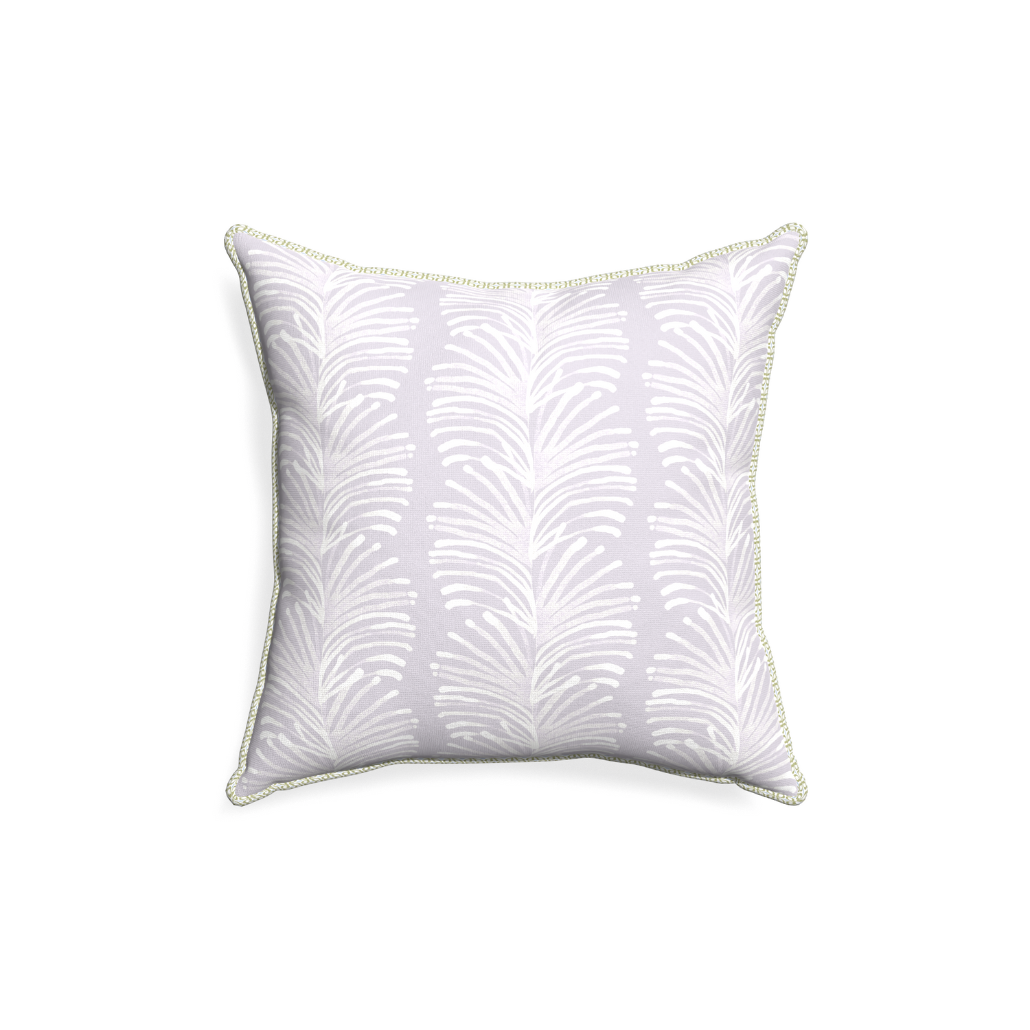 18-square emma lavender custom pillow with l piping on white background