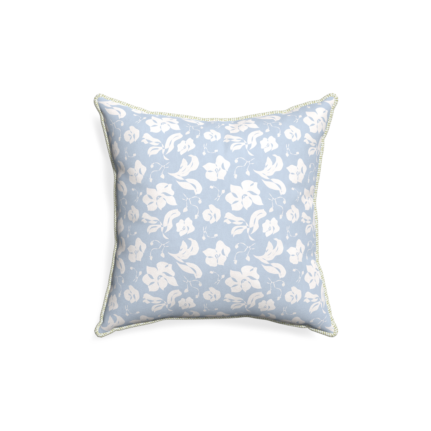 18-square georgia custom cornflower blue floralpillow with l piping on white background