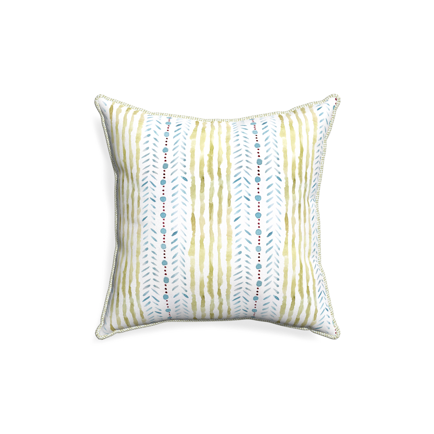 18-square julia custom blue & green stripedpillow with l piping on white background