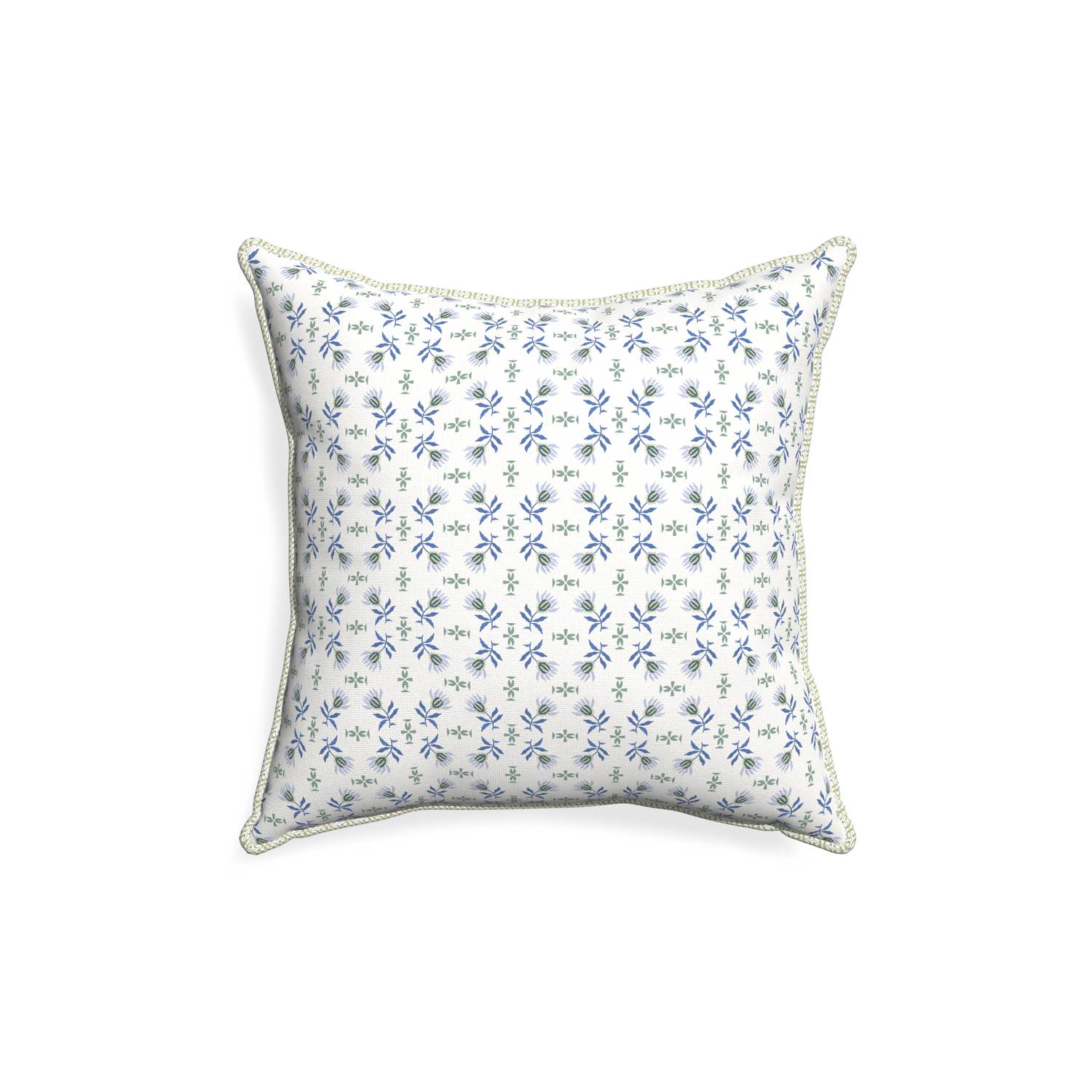 18-square lee custom blue & green floralpillow with l piping on white background
