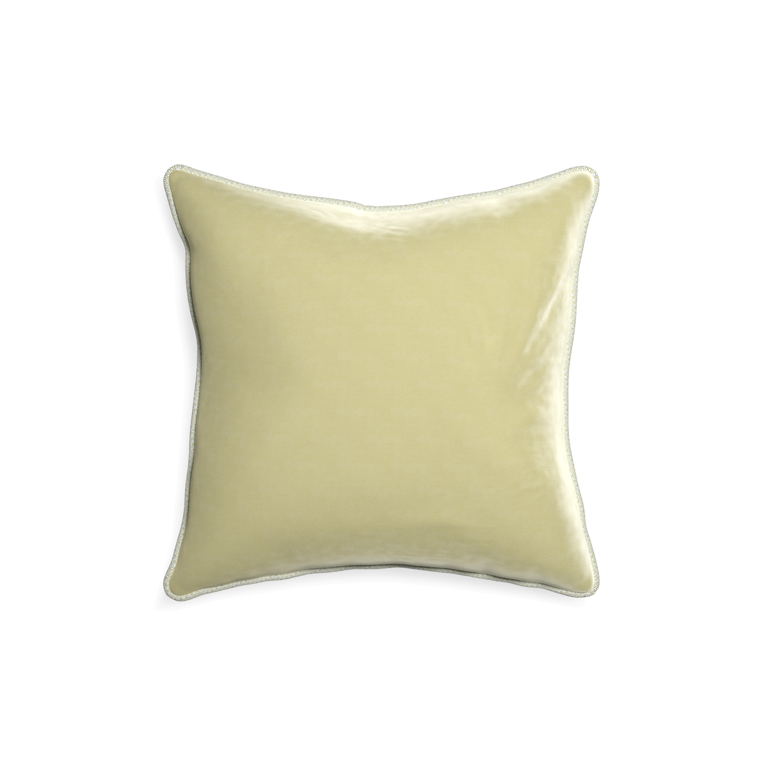 square light green velvet pillow with moss green geometric piping