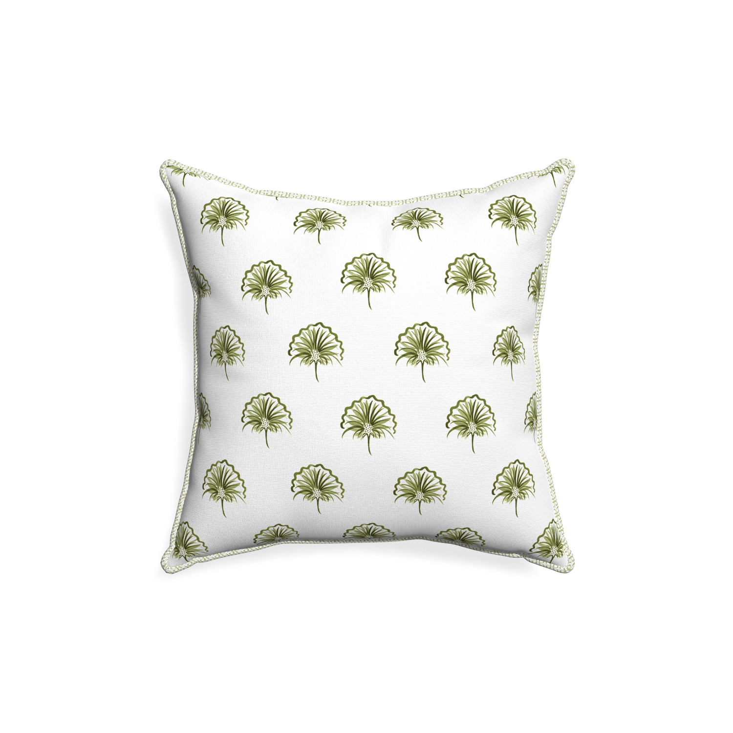 18-square penelope moss custom green floralpillow with l piping on white background