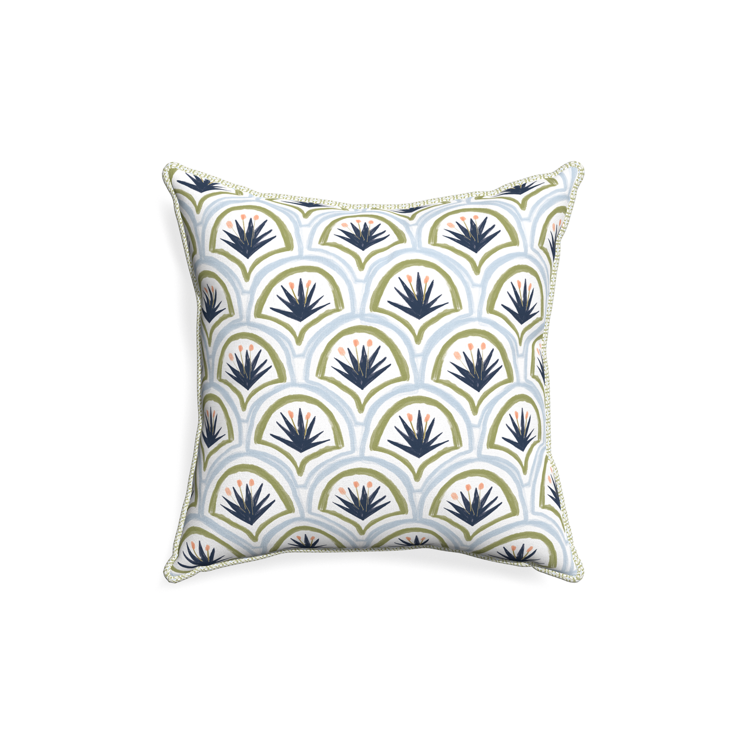 18-square thatcher midnight custom art deco palm patternpillow with l piping on white background
