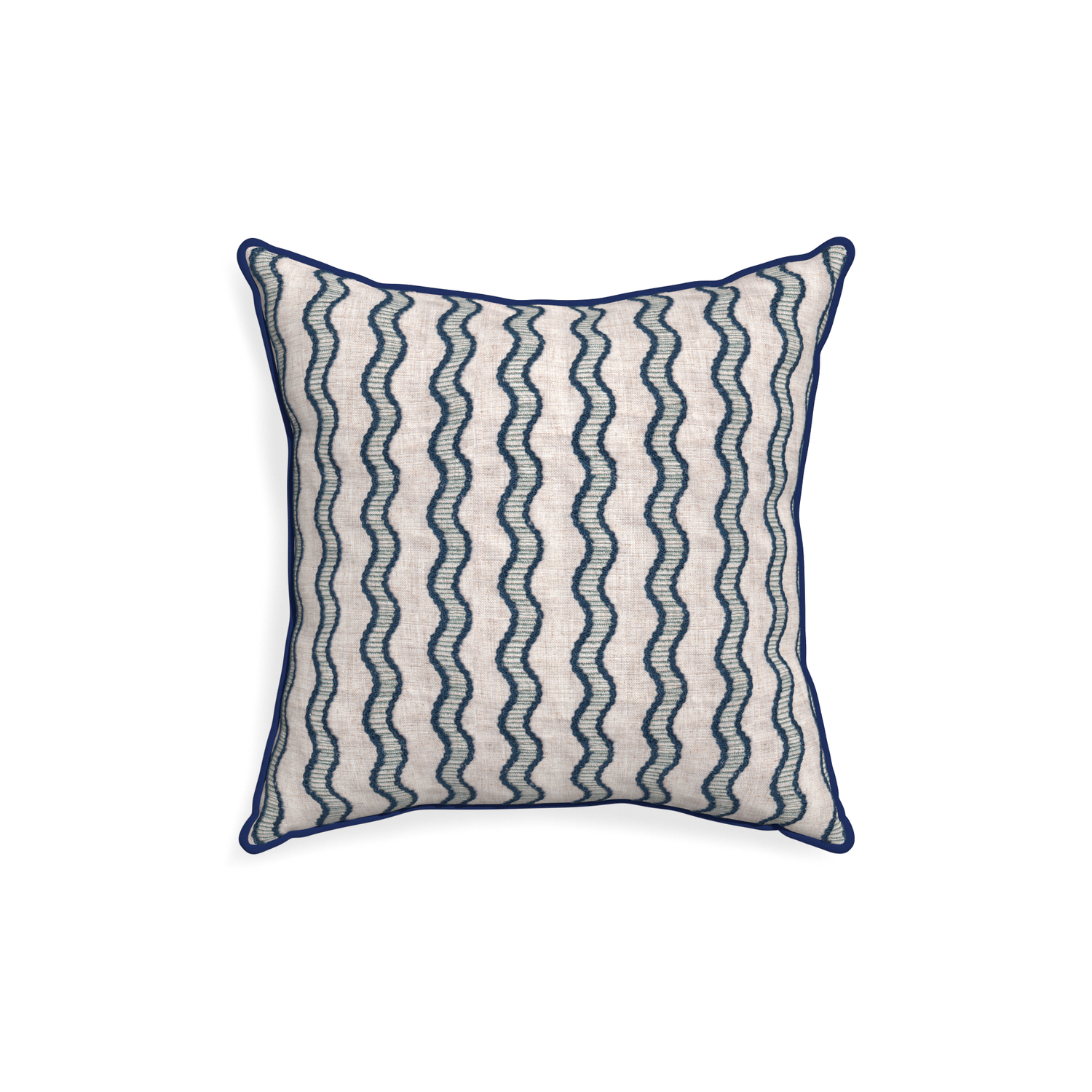 18-square beatrice custom embroidered wavepillow with midnight piping on white background