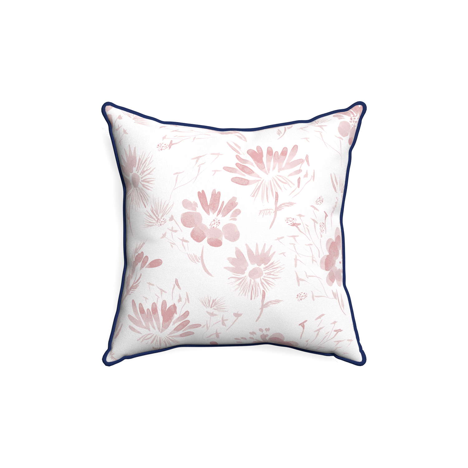 18-square blake custom pink floralpillow with midnight piping on white background