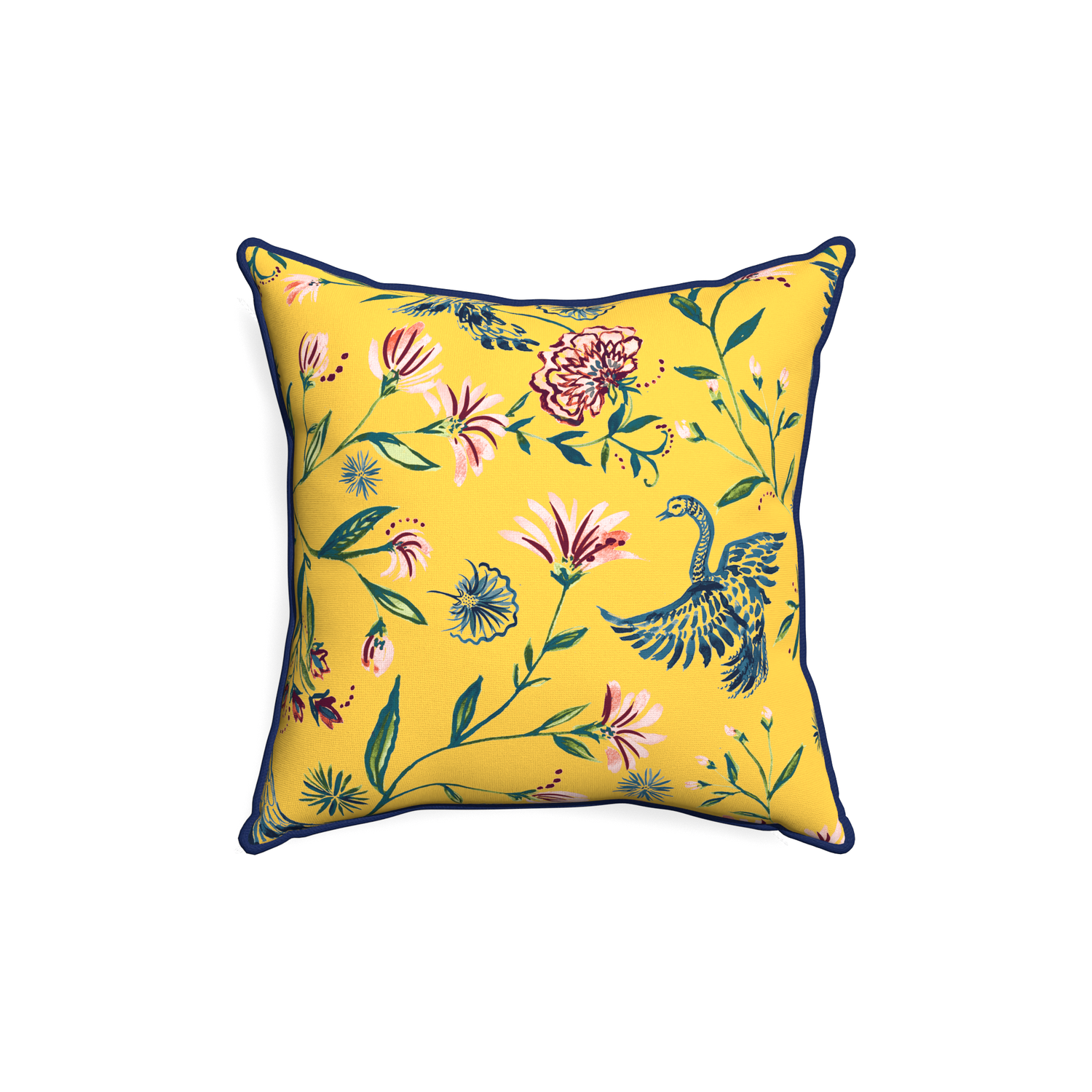 18-square daphne canary custom pillow with midnight piping on white background