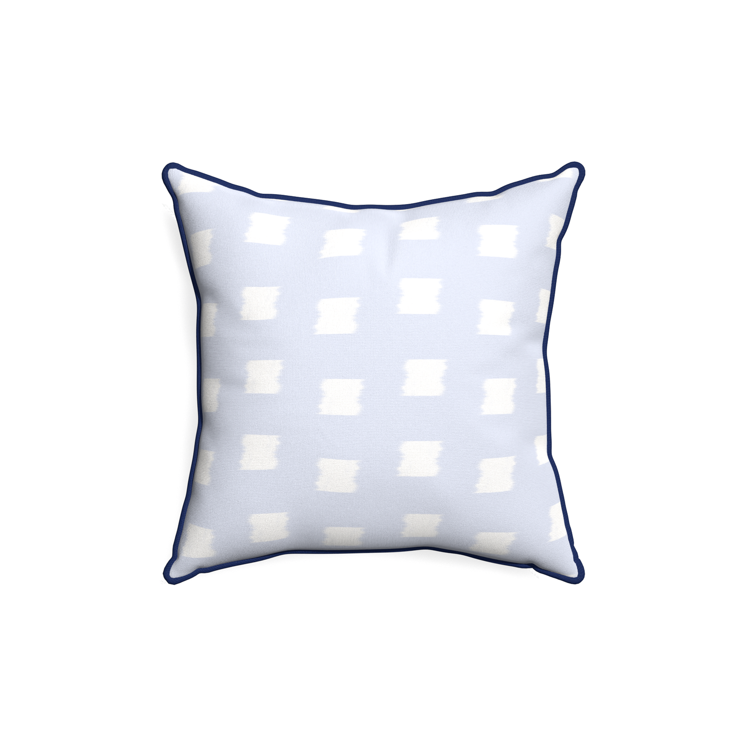 18-square denton custom pillow with midnight piping on white background