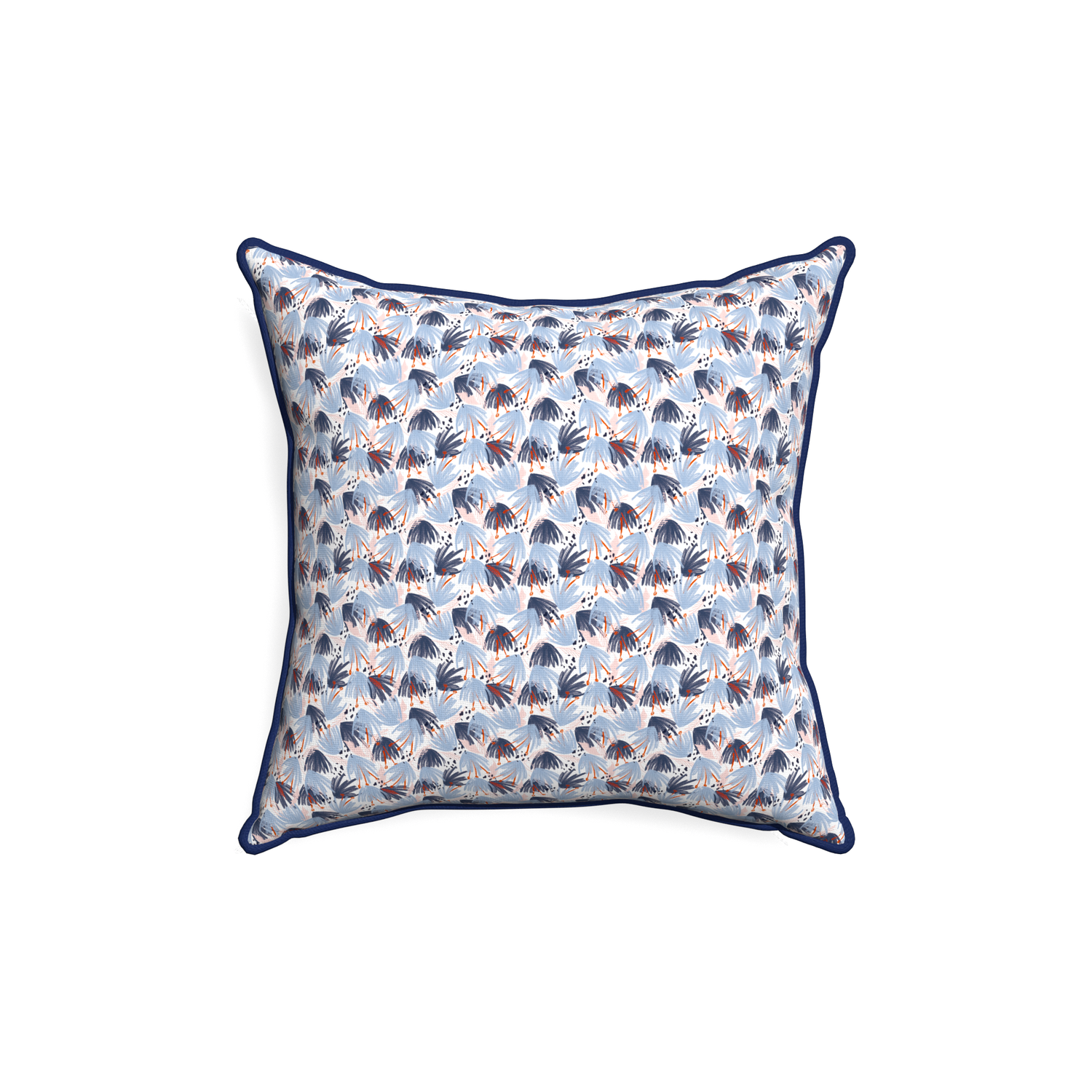 18-square eden blue custom pillow with midnight piping on white background