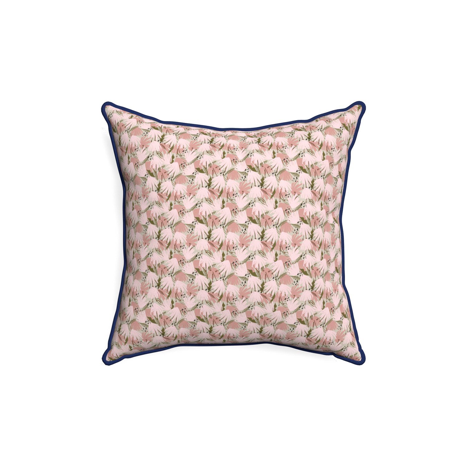 18-square eden pink custom pillow with midnight piping on white background