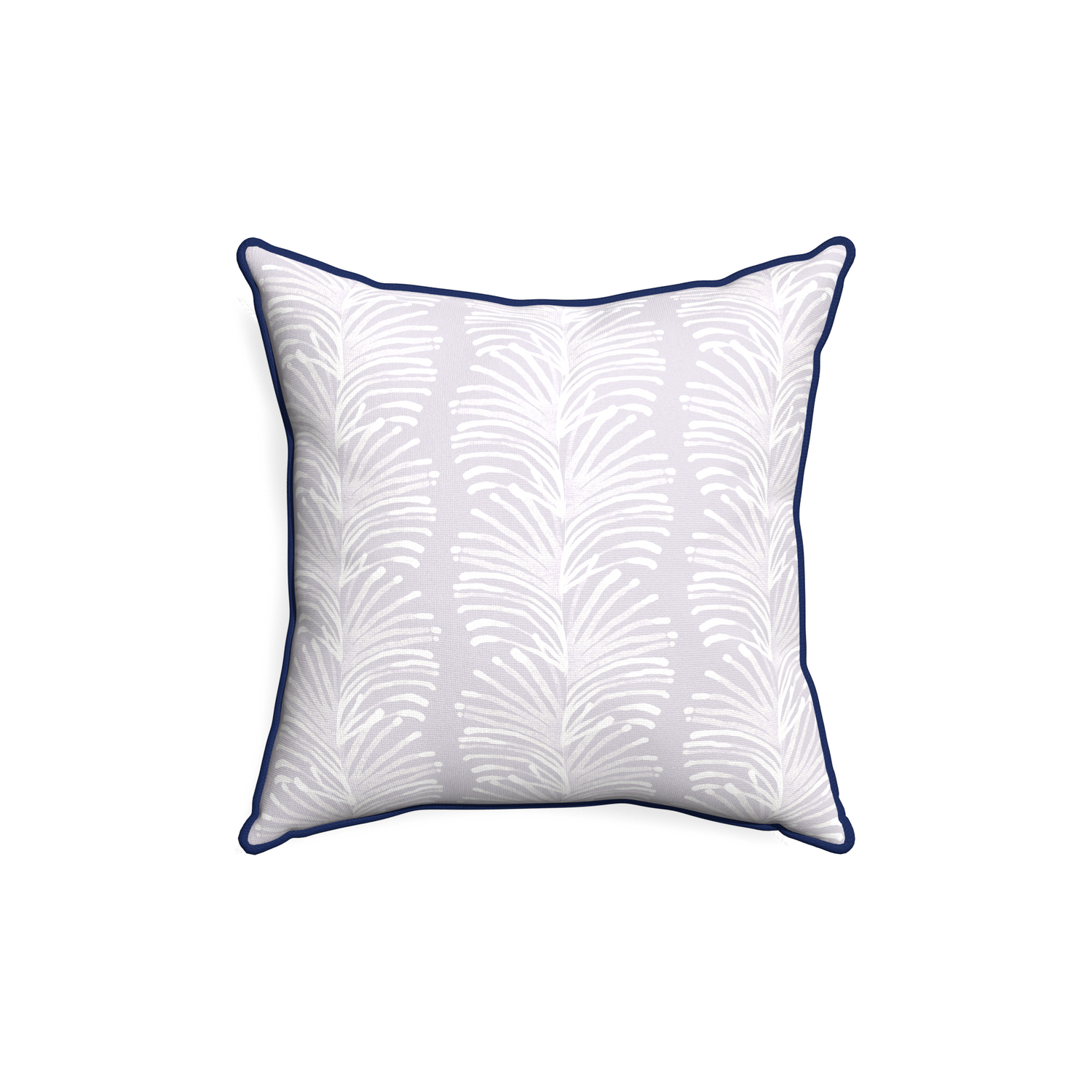 18-square emma lavender custom pillow with midnight piping on white background