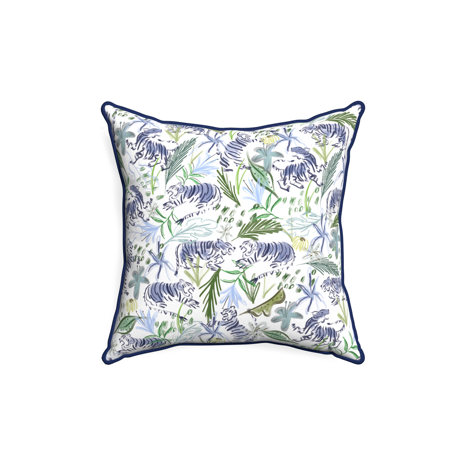 18-square frida green custom green tigerpillow with midnight piping on white background