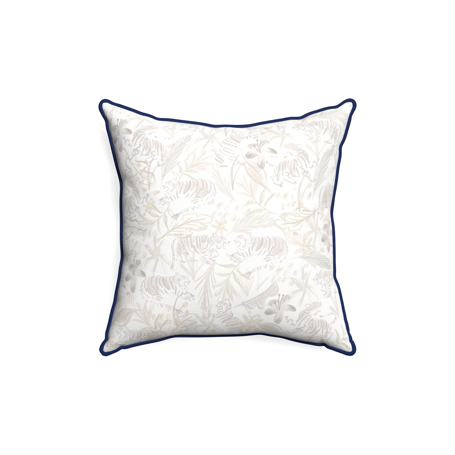 18-square frida sand custom beige chinoiserie tigerpillow with midnight piping on white background