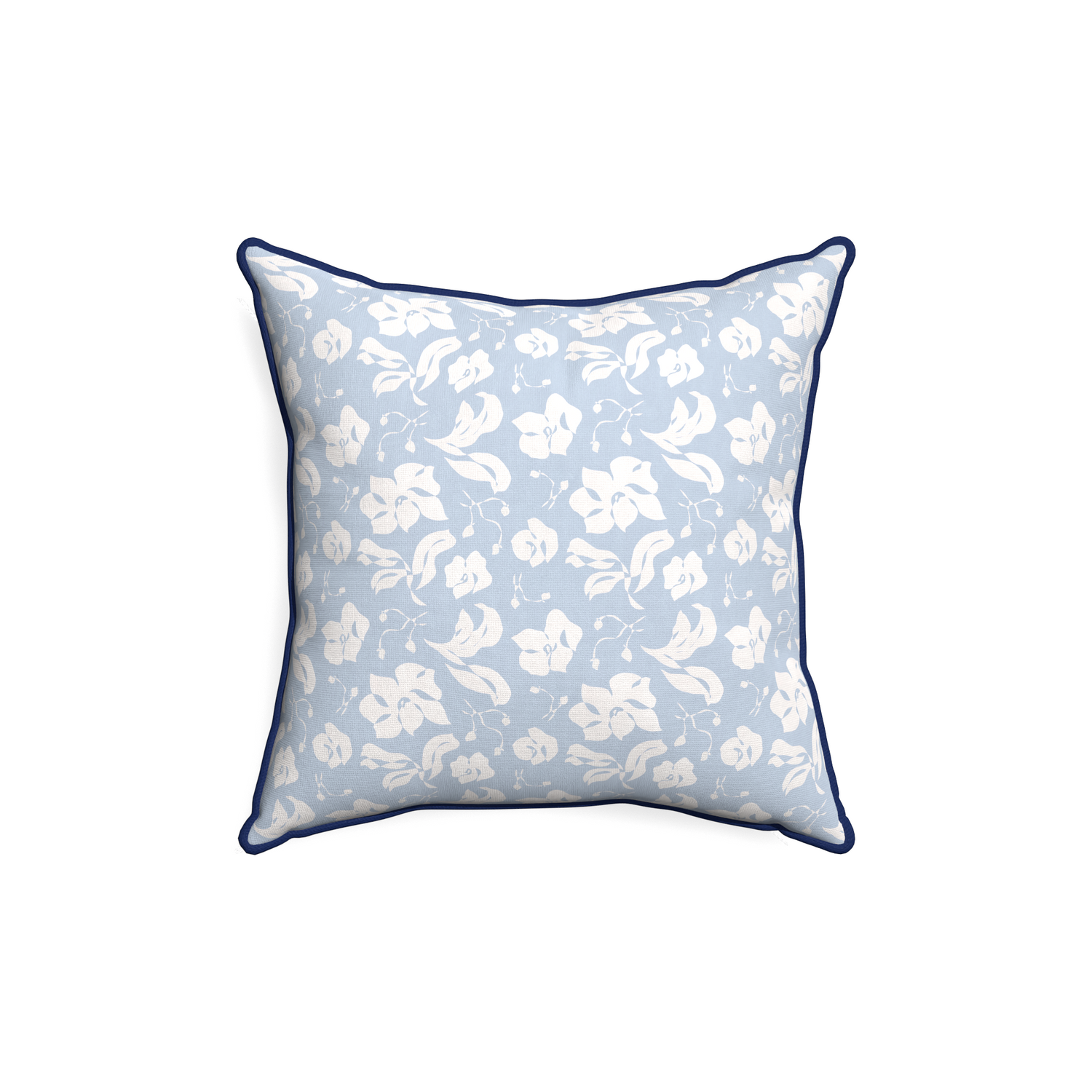 18-square georgia custom cornflower blue floralpillow with midnight piping on white background