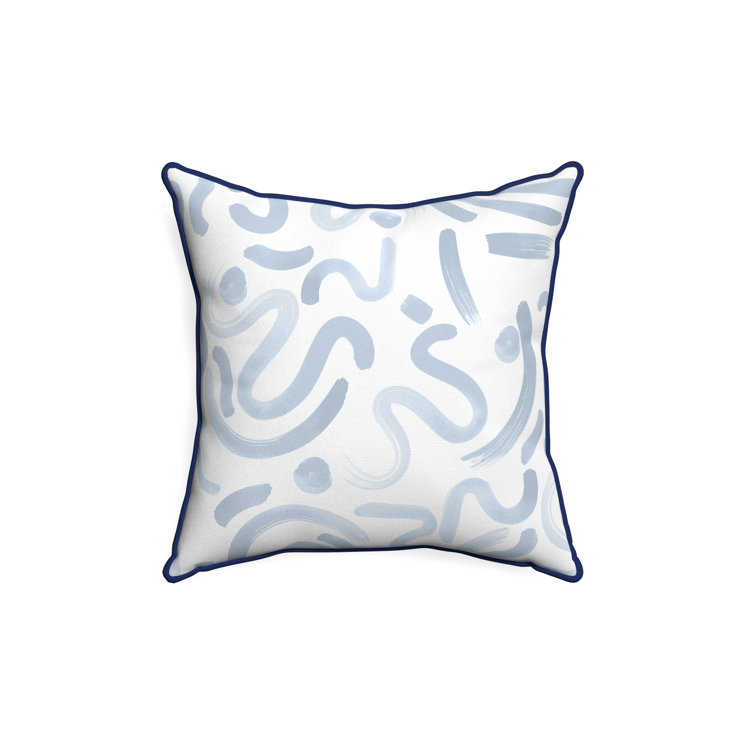 18-square hockney sky custom pillow with midnight piping on white background