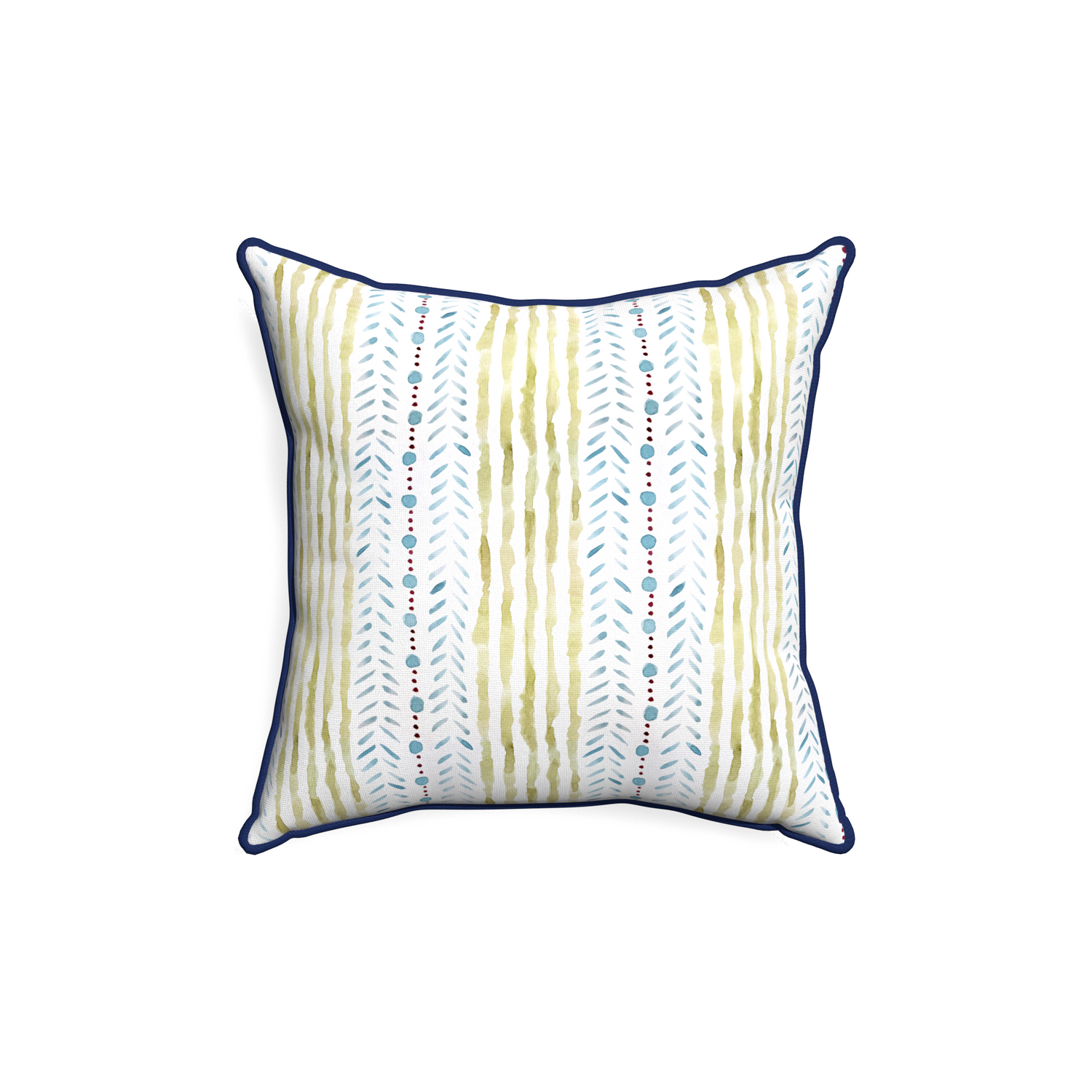 18-square julia custom blue & green stripedpillow with midnight piping on white background
