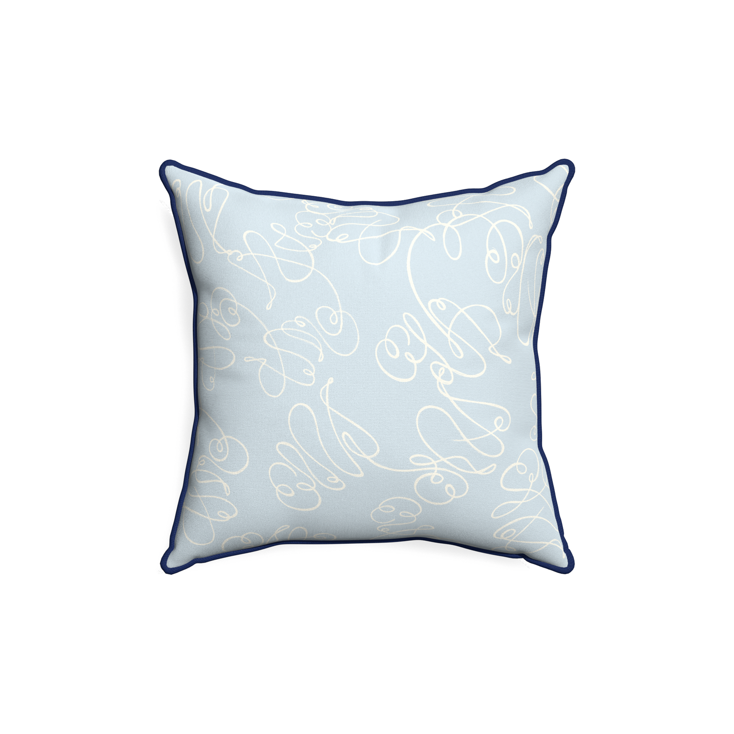 18-square mirabella custom pillow with midnight piping on white background