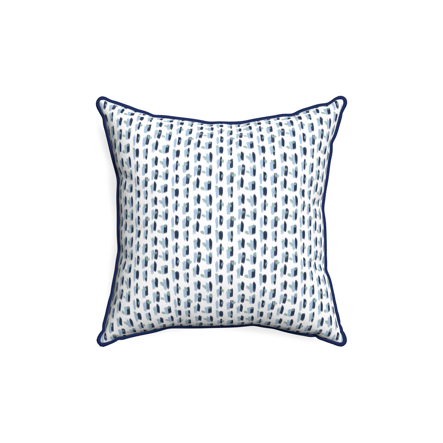 18-square poppy blue custom pillow with midnight piping on white background