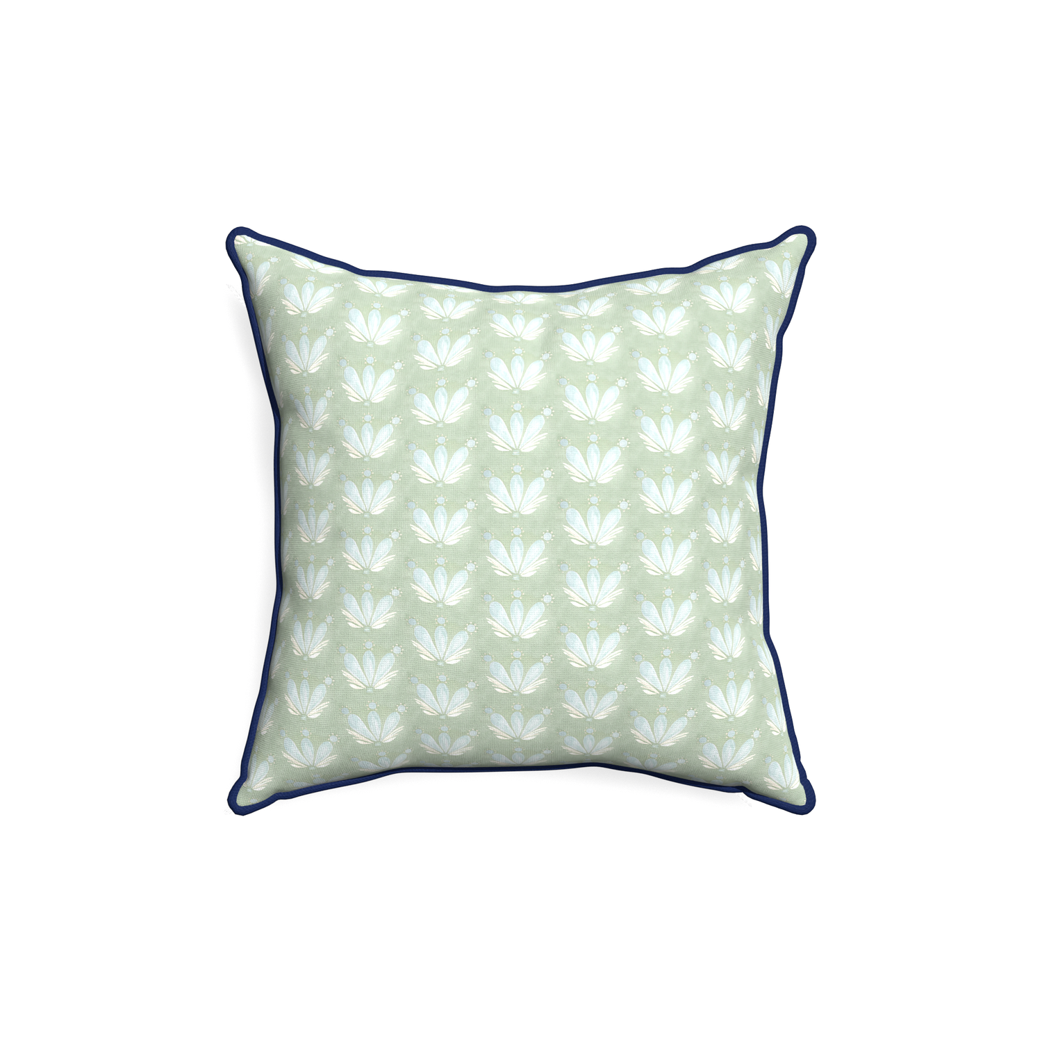 18-square serena sea salt custom pillow with midnight piping on white background