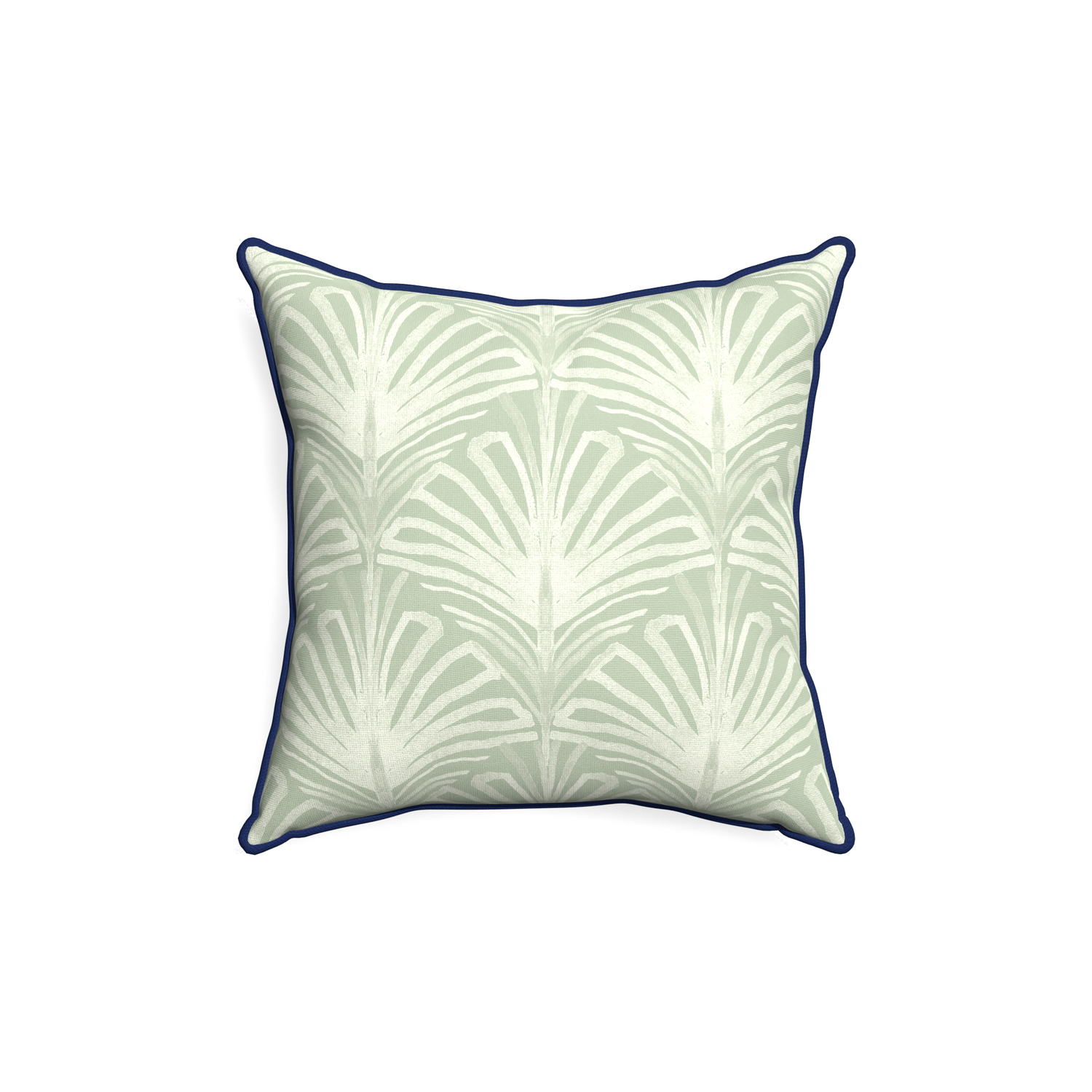 18-square suzy sage custom pillow with midnight piping on white background