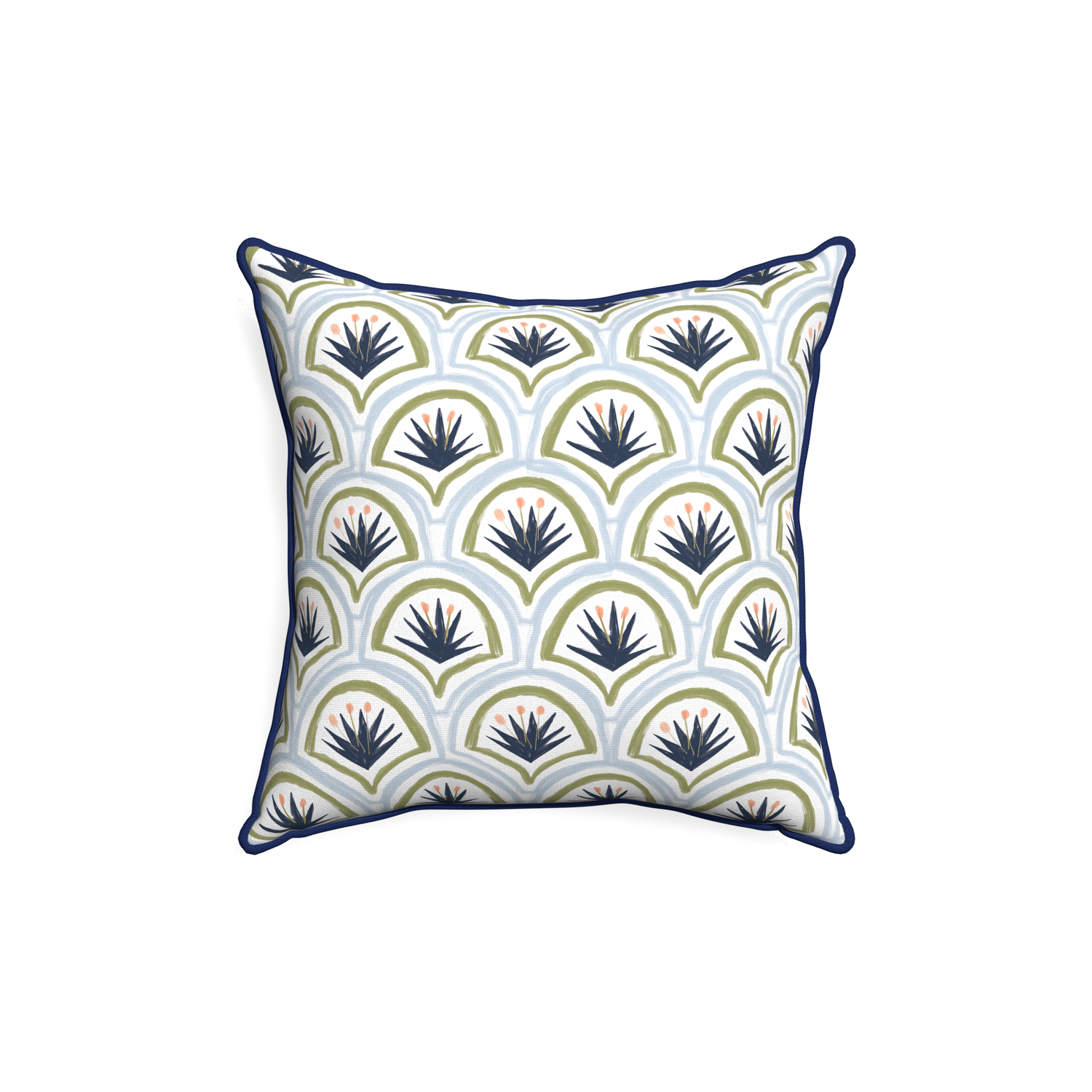 18-square thatcher midnight custom art deco palm patternpillow with midnight piping on white background
