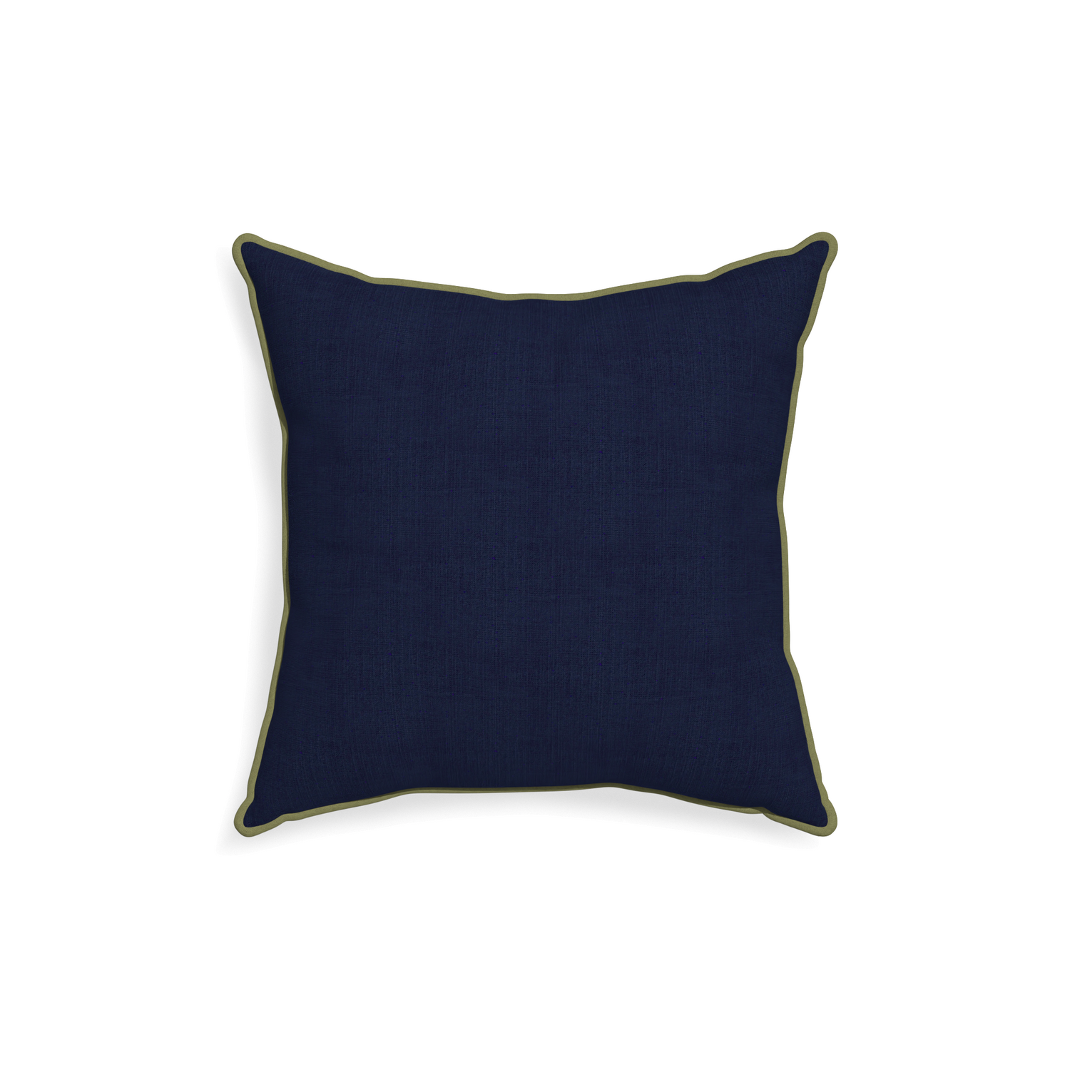 square navy blue pillow with moss green piping 