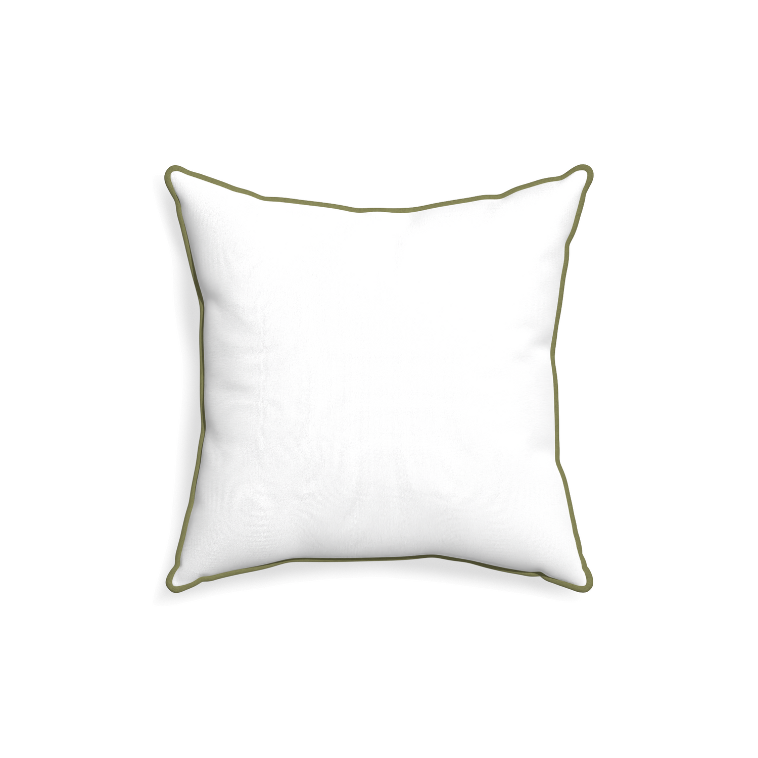 18-square snow custom pillow with moss piping on white background