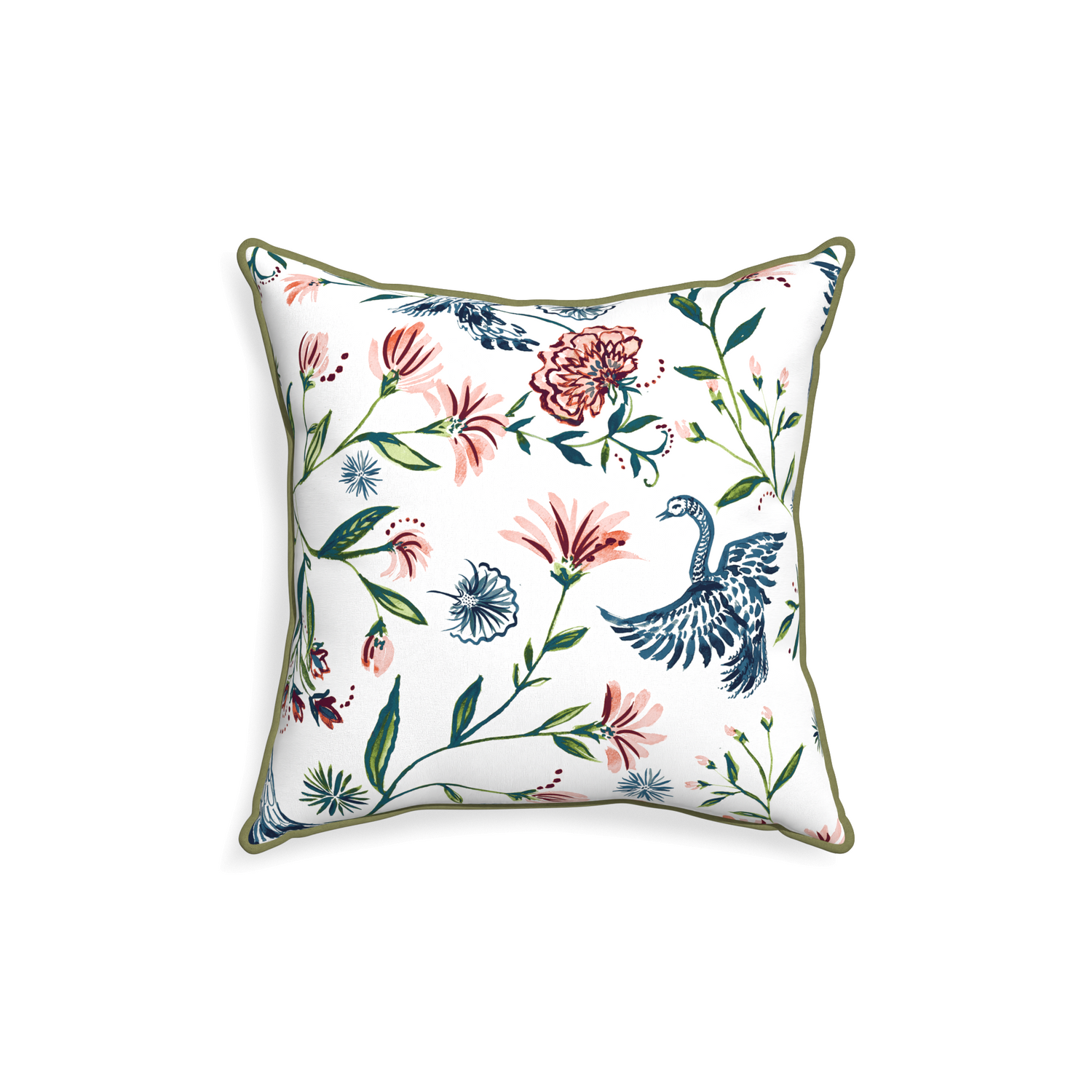 18-square daphne cream custom pillow with moss piping on white background