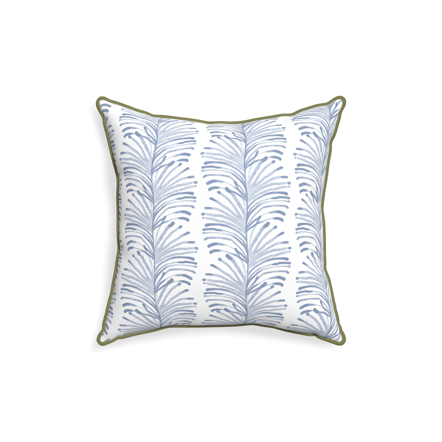 18-square emma sky custom pillow with moss piping on white background