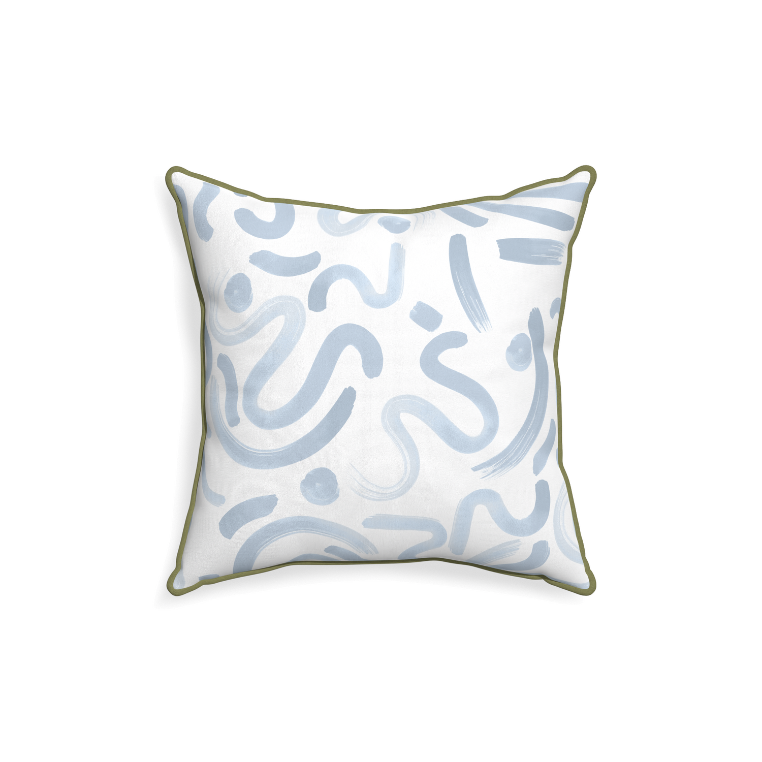 18-square hockney sky custom pillow with moss piping on white background