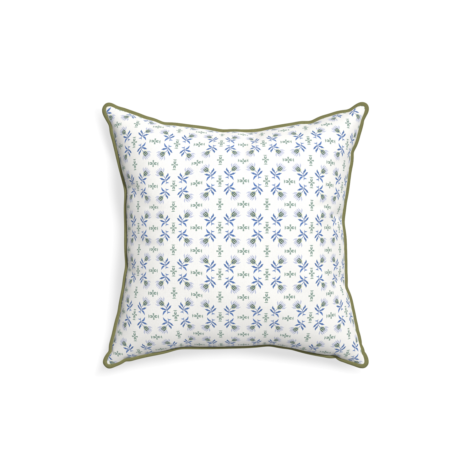 18-square lee custom blue & green floralpillow with moss piping on white background