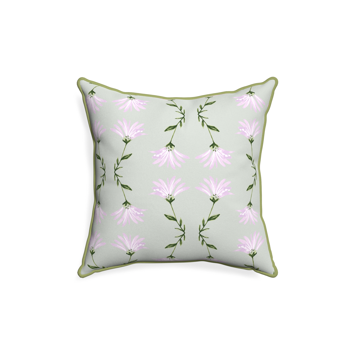 18-square marina sage custom pillow with moss piping on white background