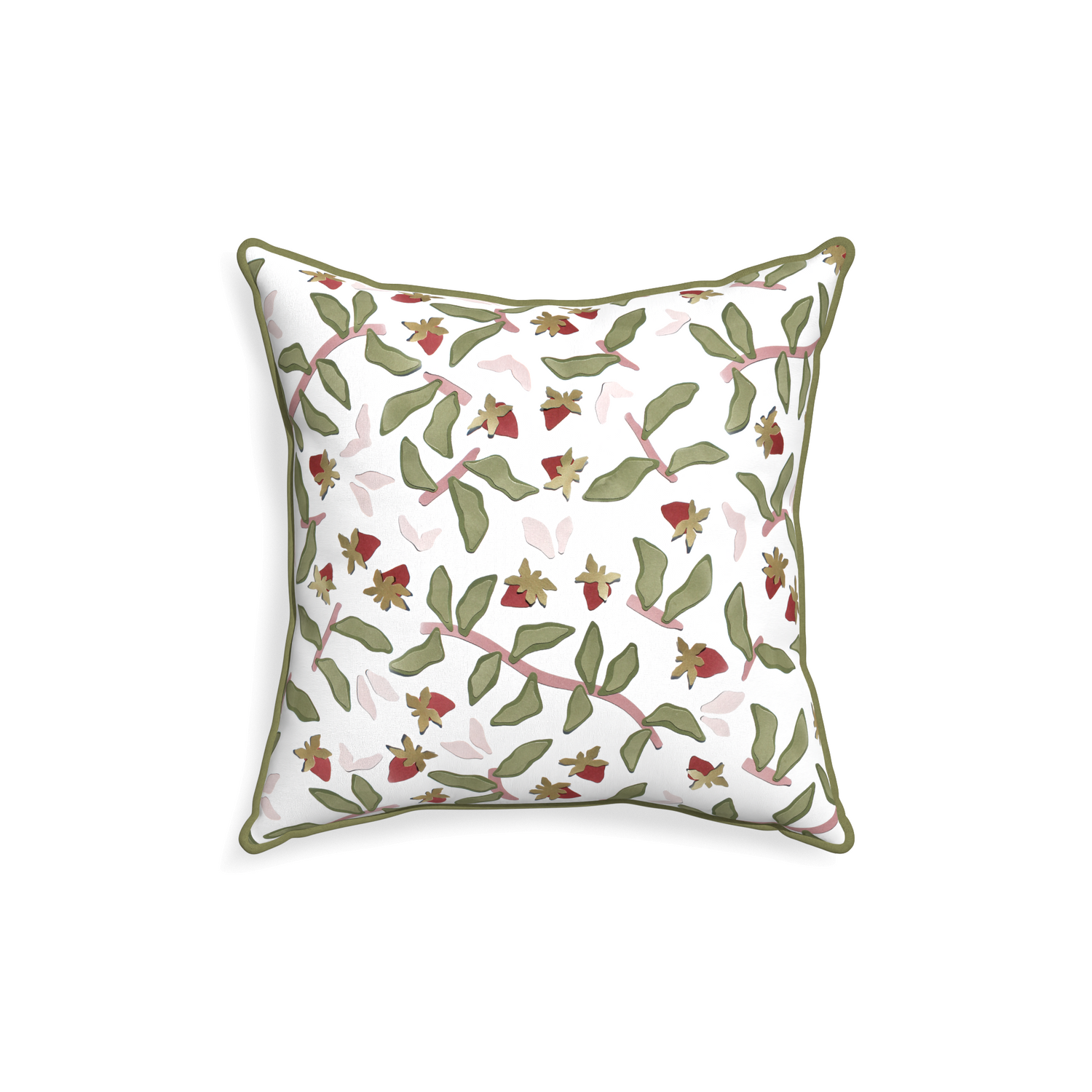 18-square nellie custom pillow with moss piping on white background