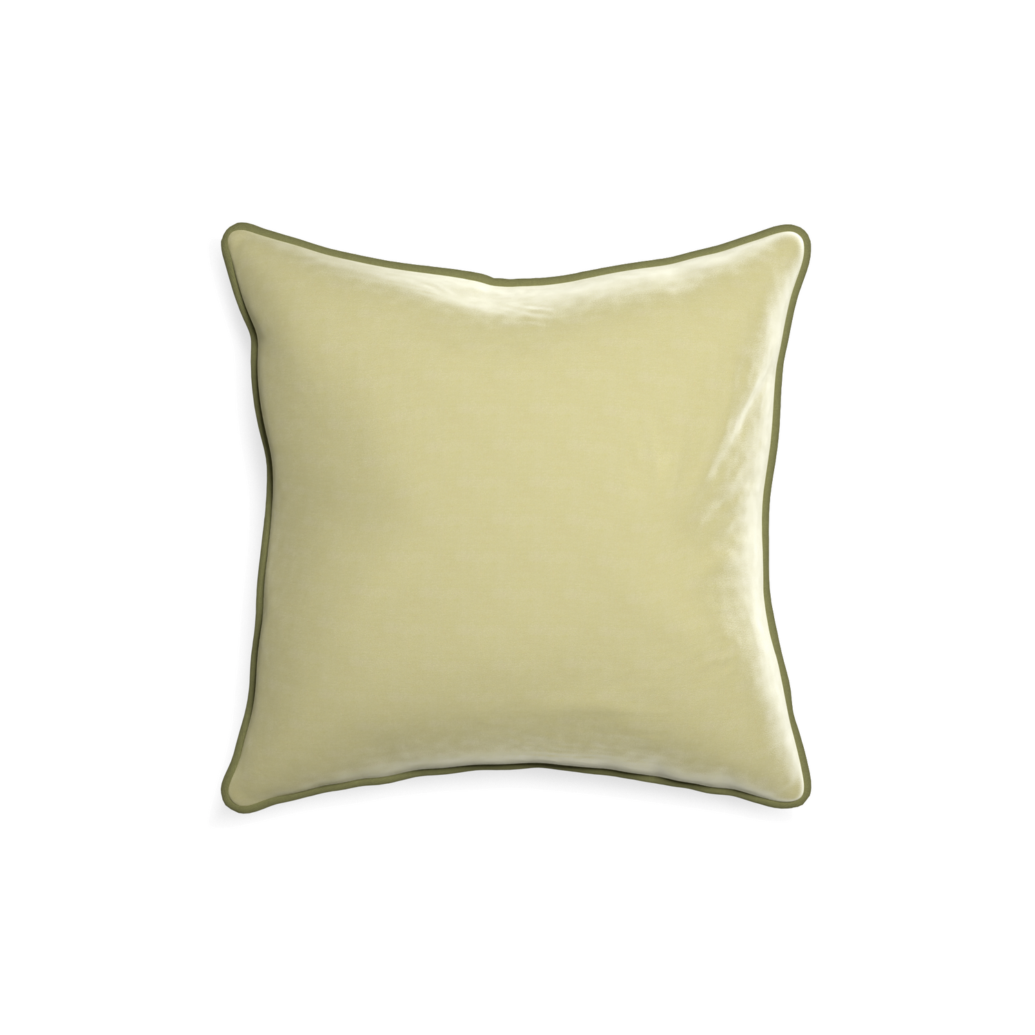 square light green velvet pillow with light moss green piping