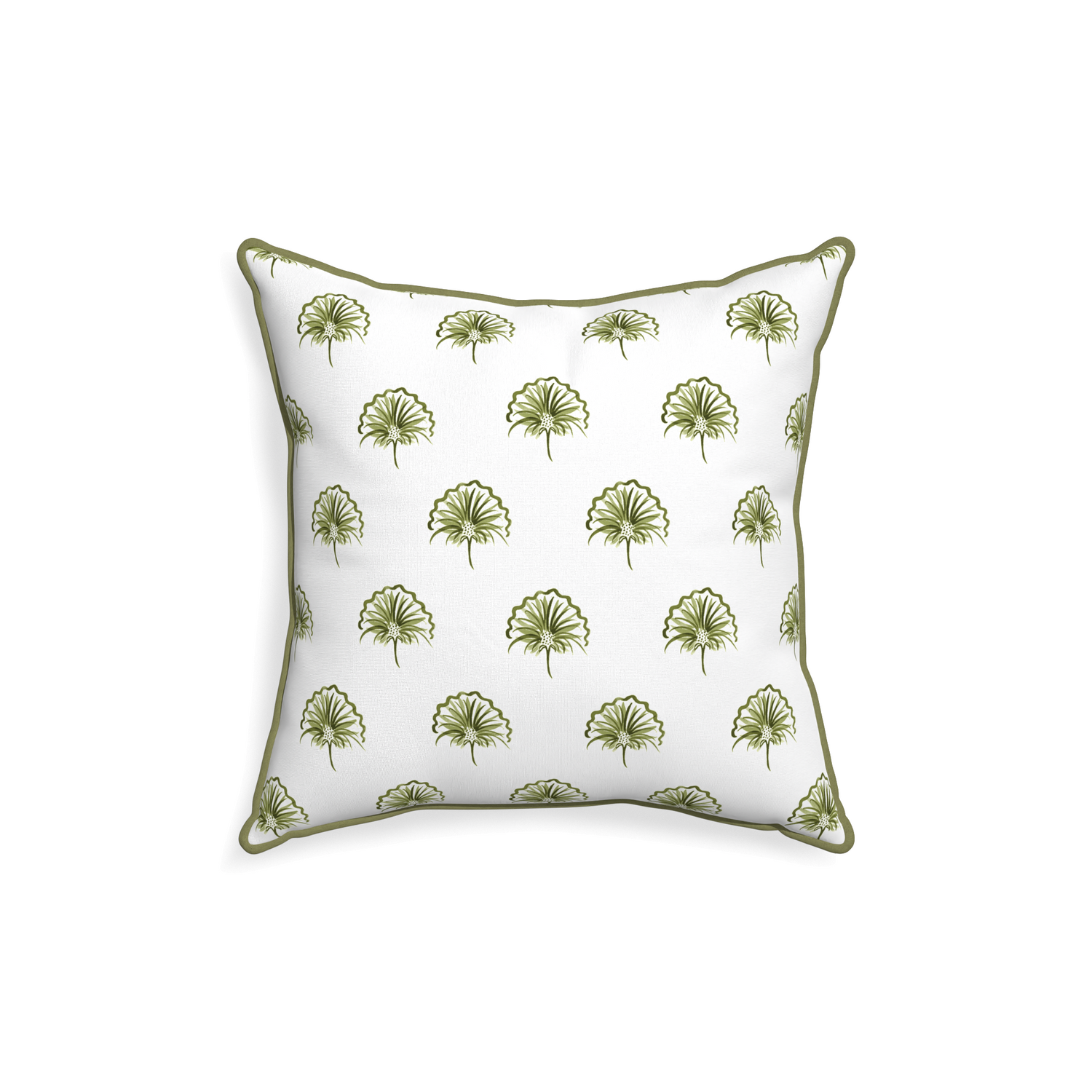 18-square penelope moss custom green floralpillow with moss piping on white background