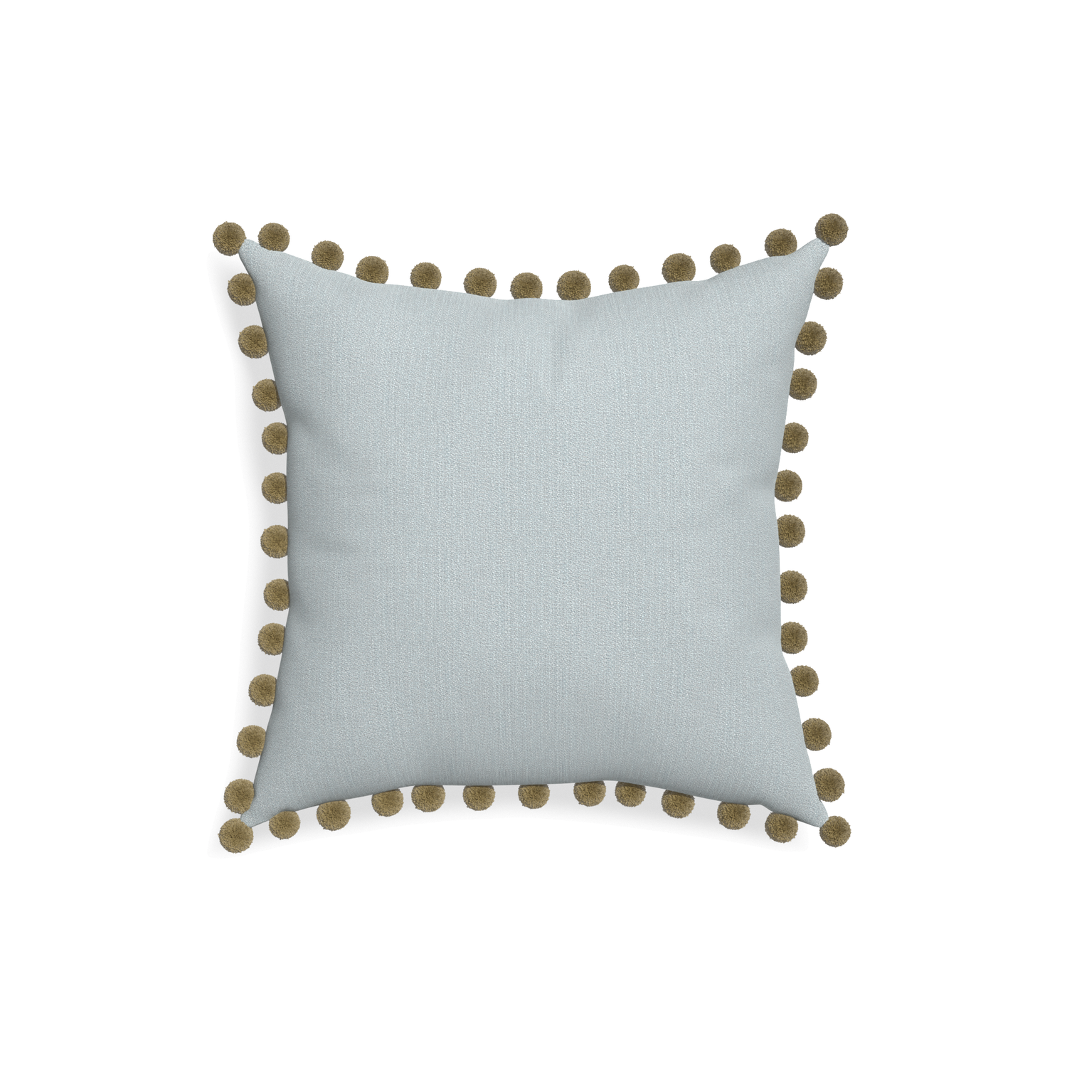 18-square sea custom grey bluepillow with olive pom pom on white background