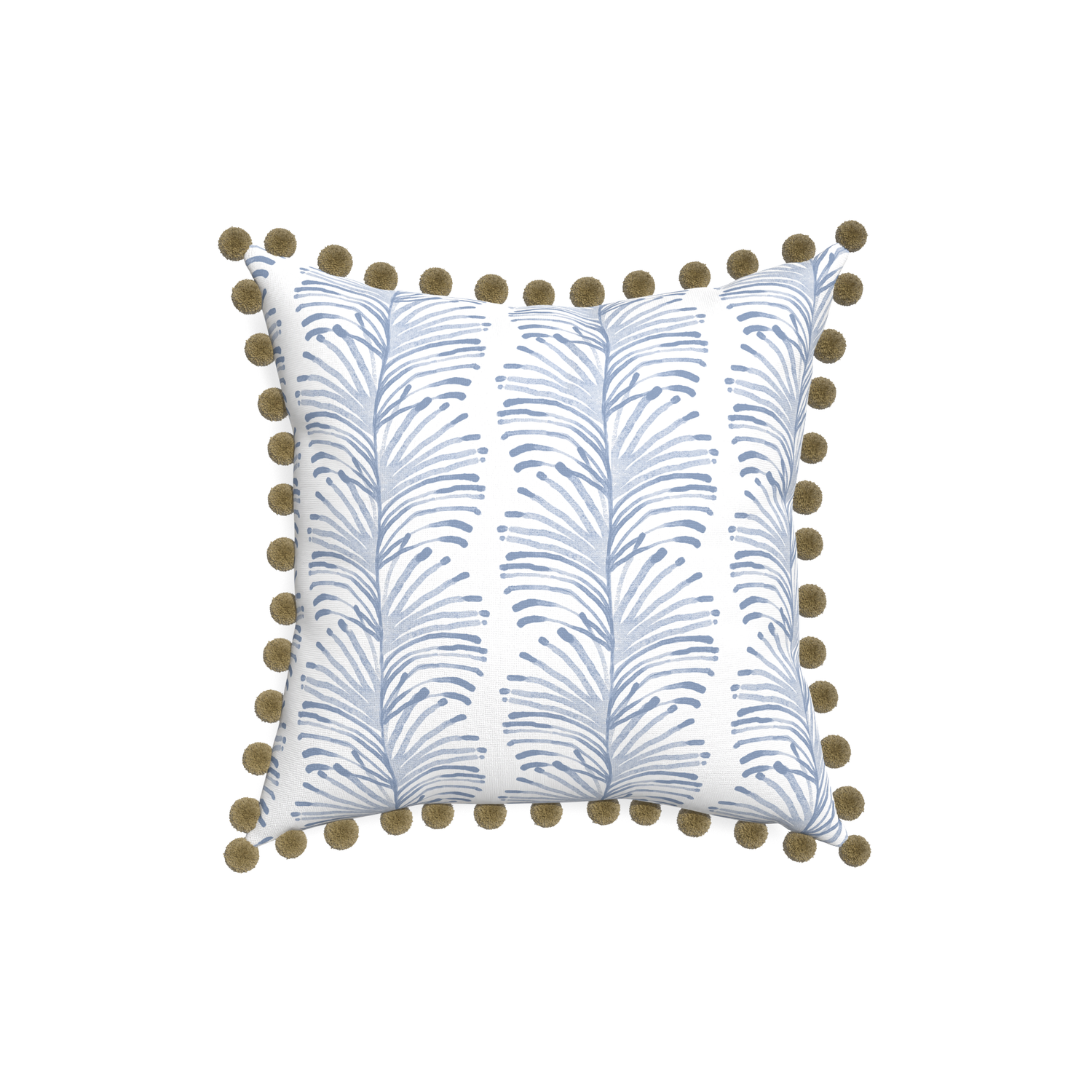 18-square emma sky custom pillow with olive pom pom on white background